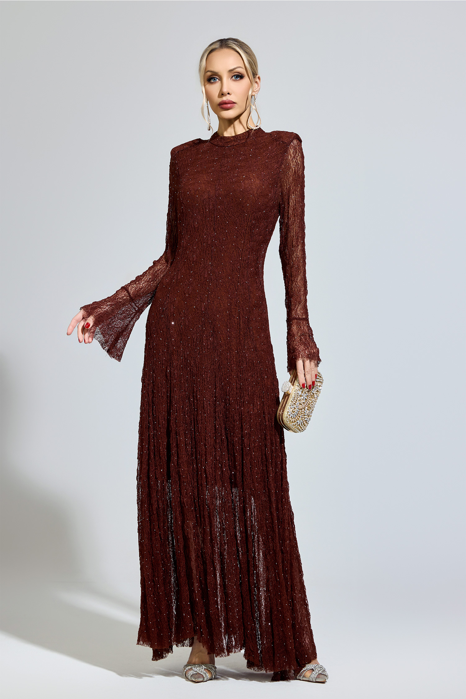 Morrison Brown Lace Long Sleeve Dress
