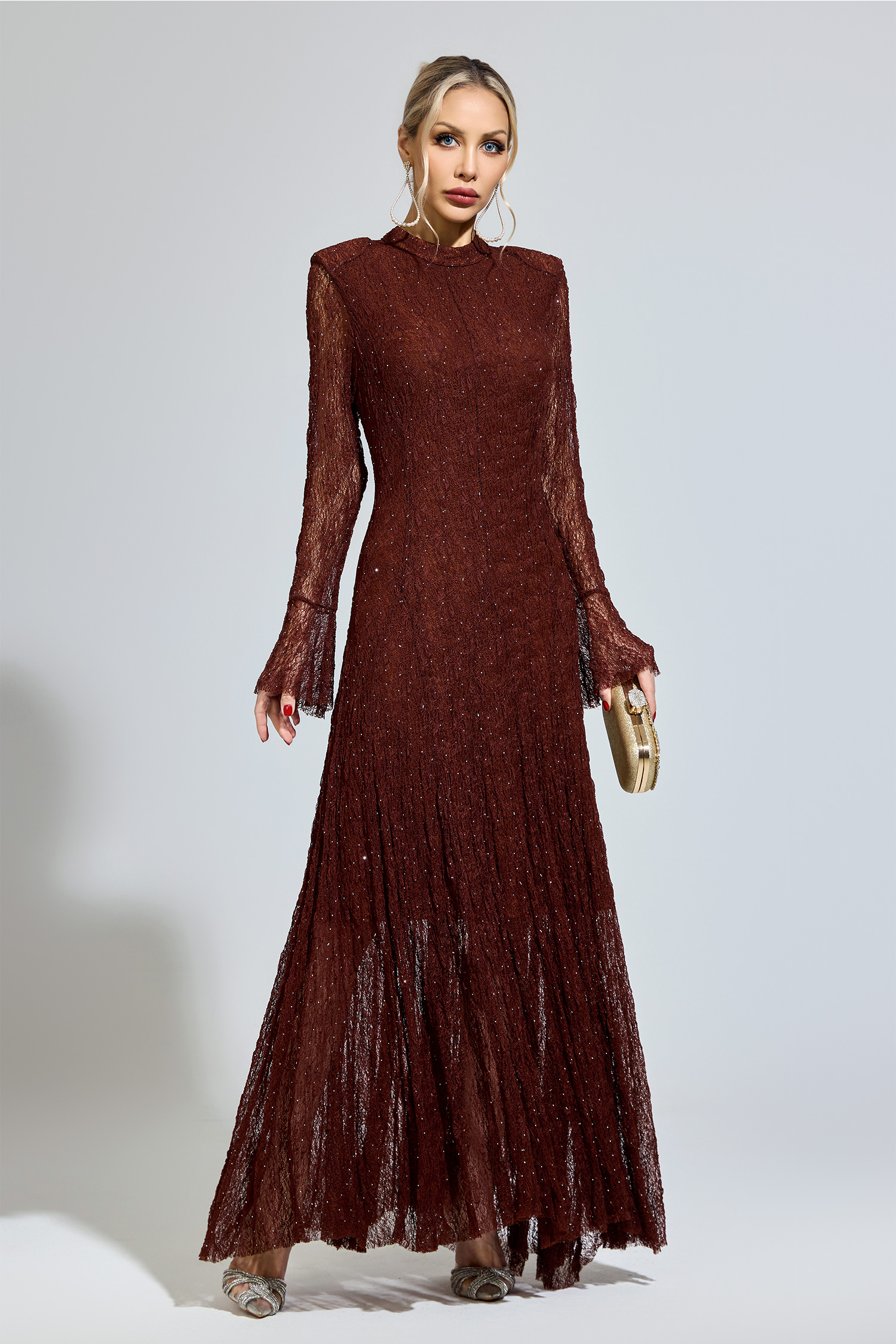 Morrison Brown Lace Long Sleeve Dress