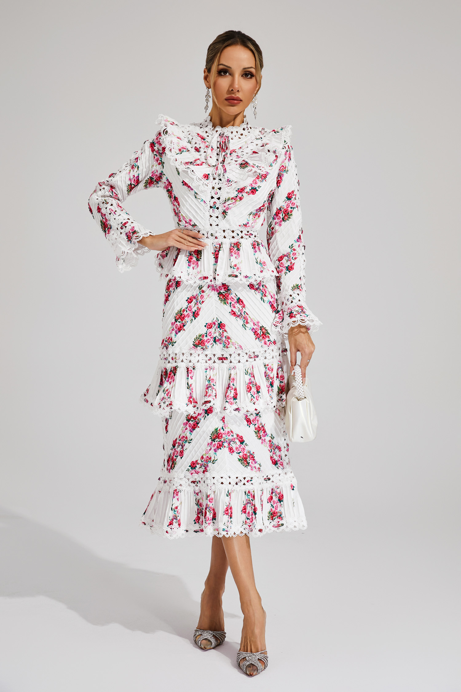 Morse Pink Floral Midi Dress