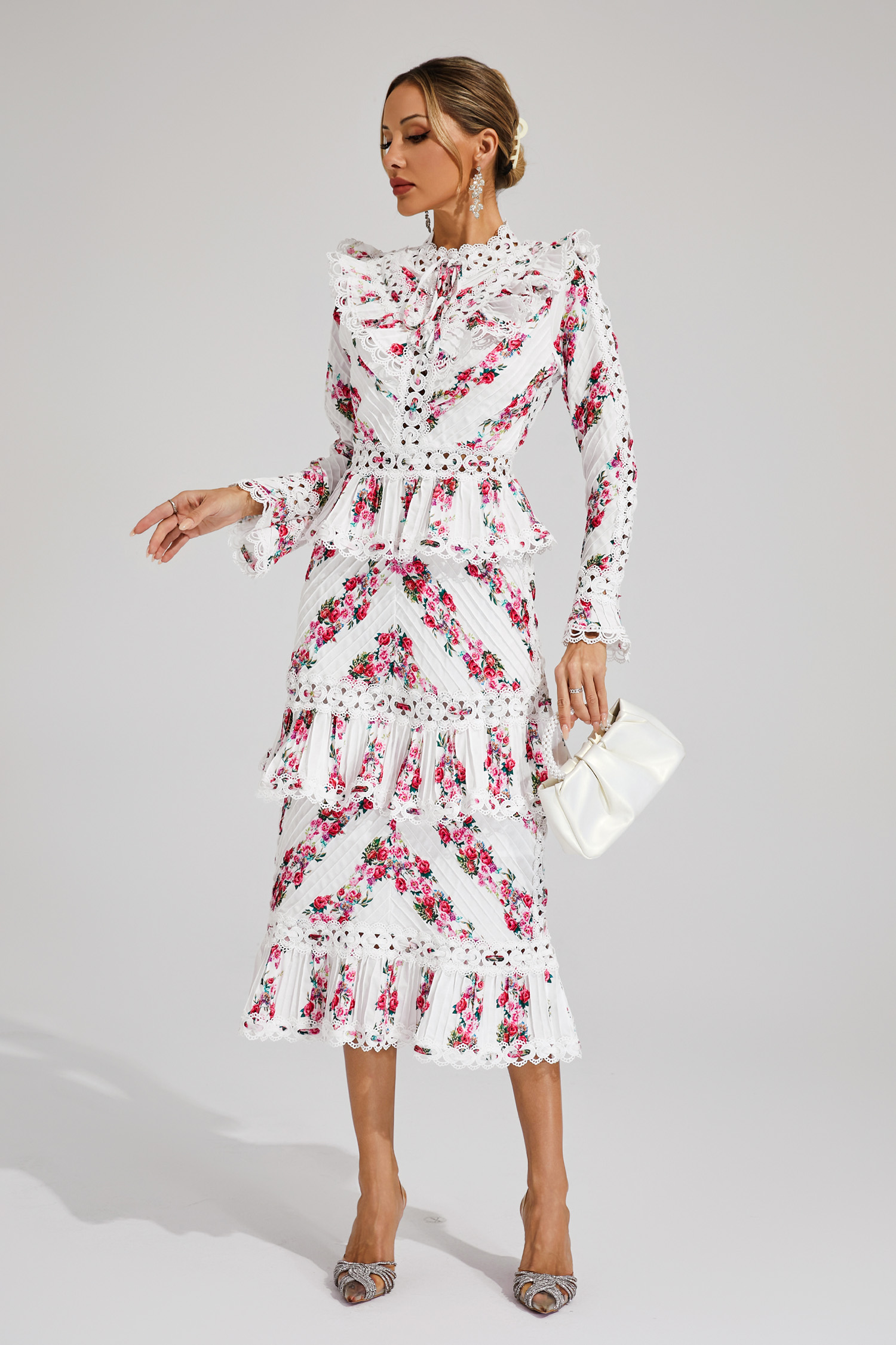 Morse Pink Floral Midi Dress