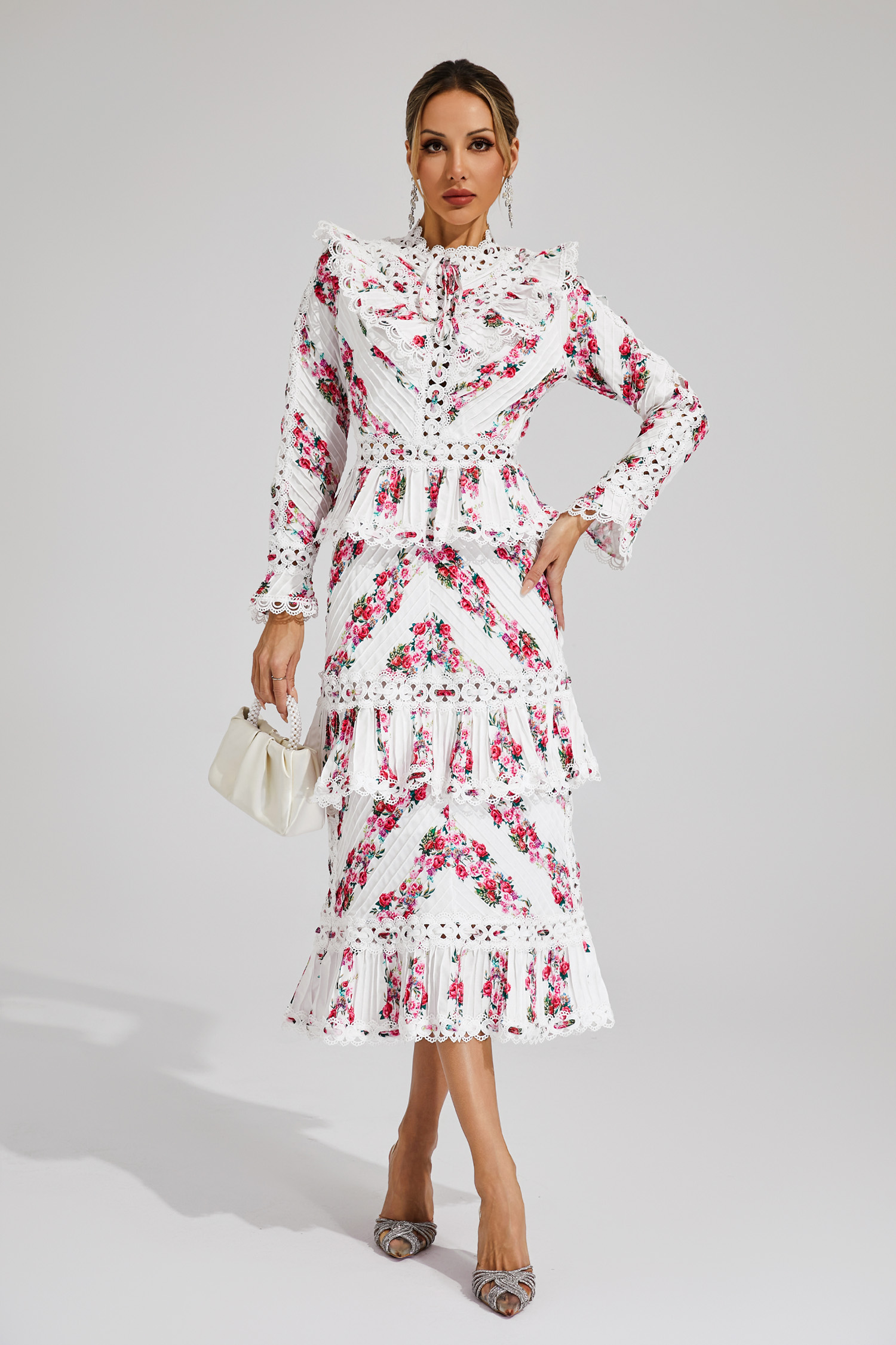 Morse Pink Floral Midi Dress