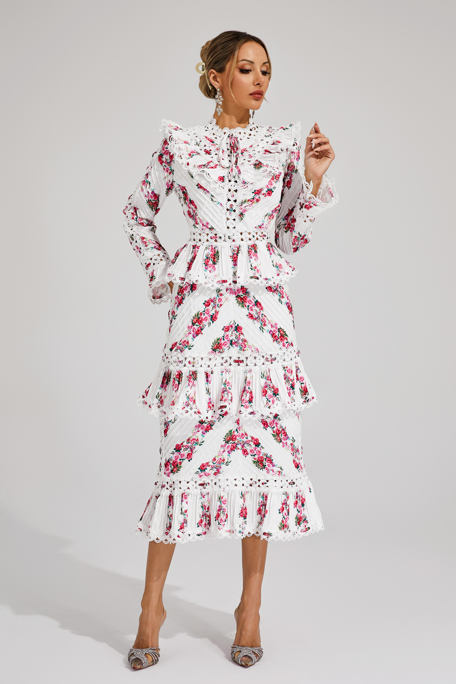 Morse Pink Floral Midi Dress