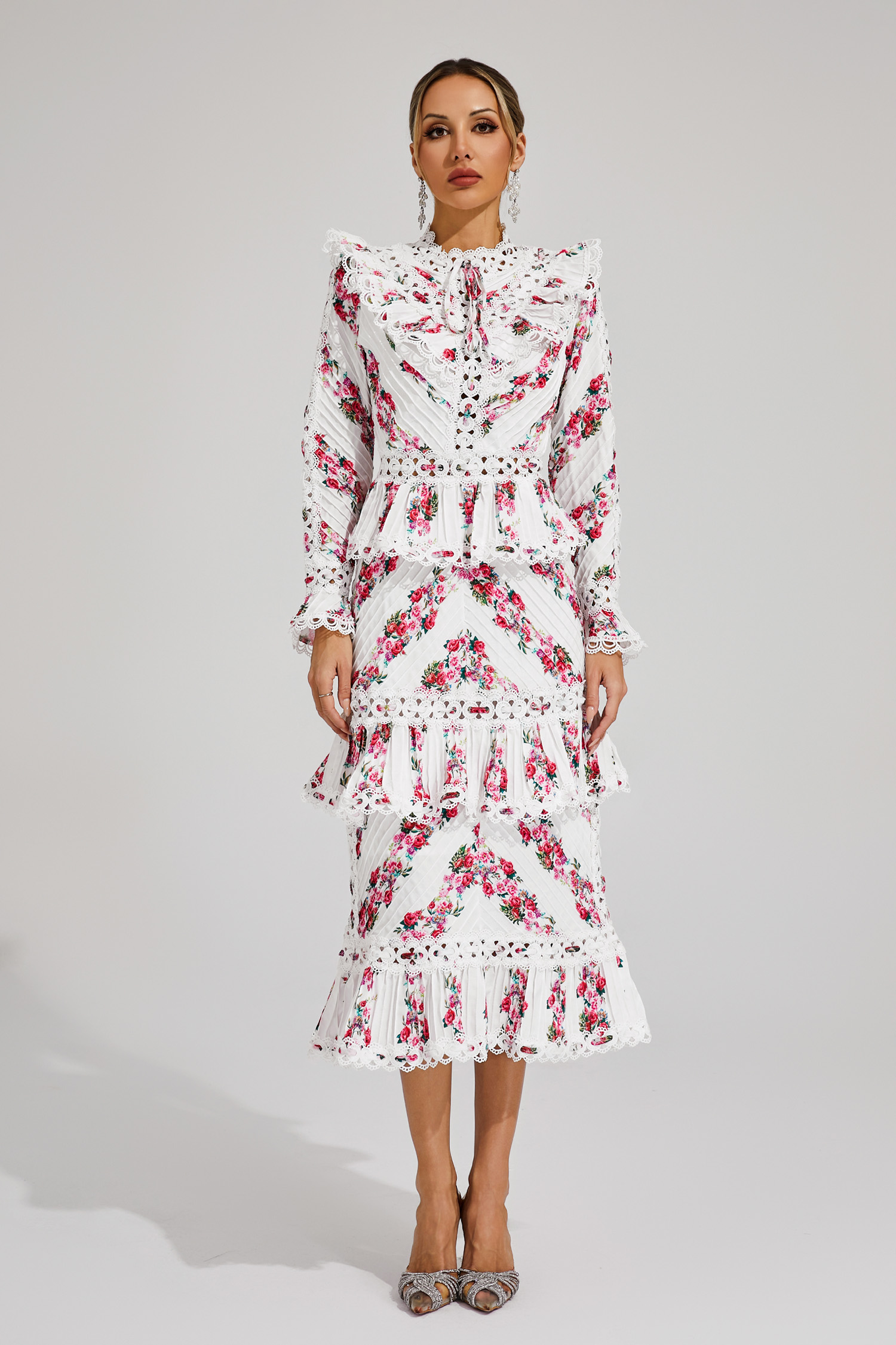 Morse Pink Floral Midi Dress