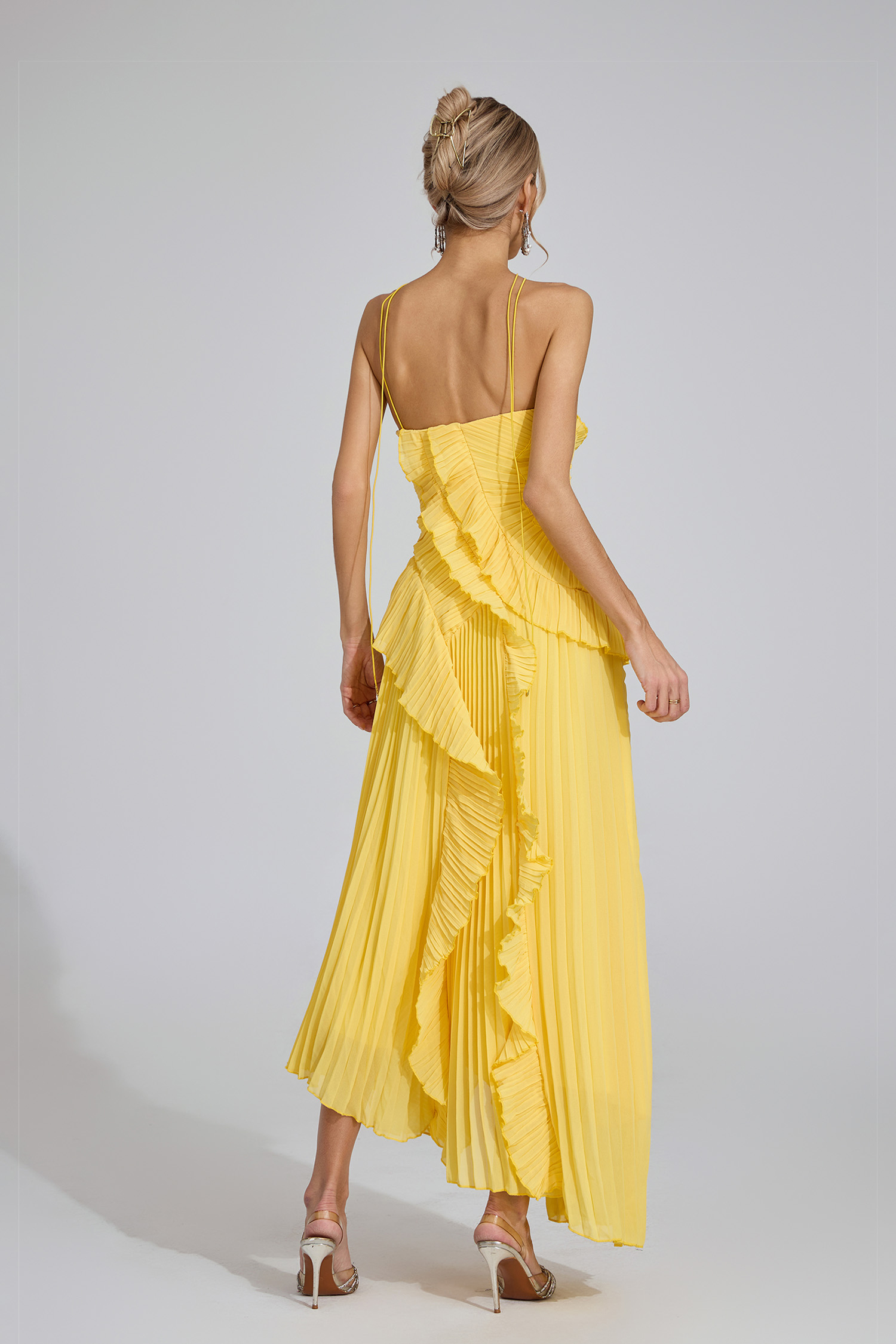 Moses Yellow Asymmetric Pleated Halter Dress – CATCHALL