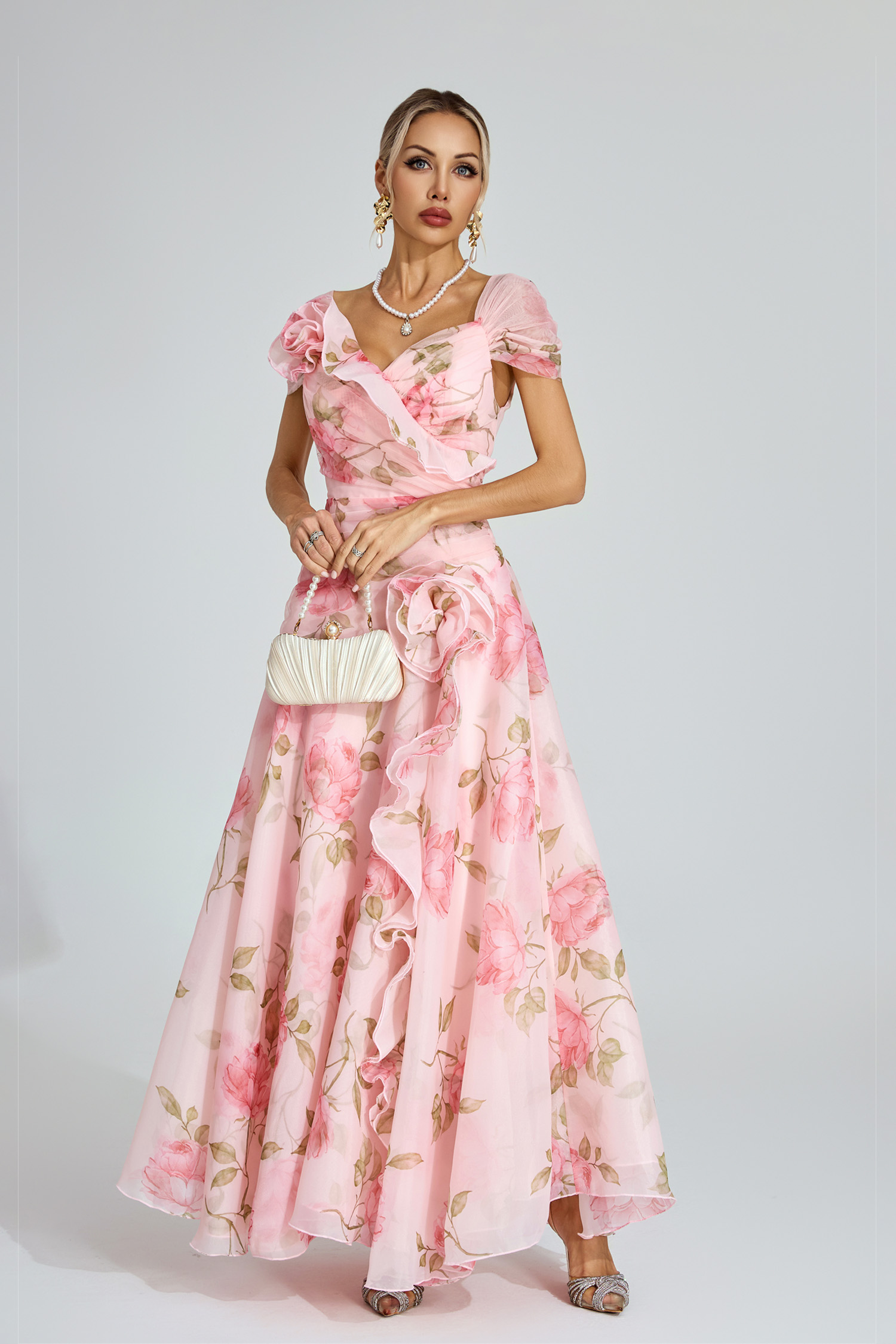 Muriel Pink Floral Organza Dress