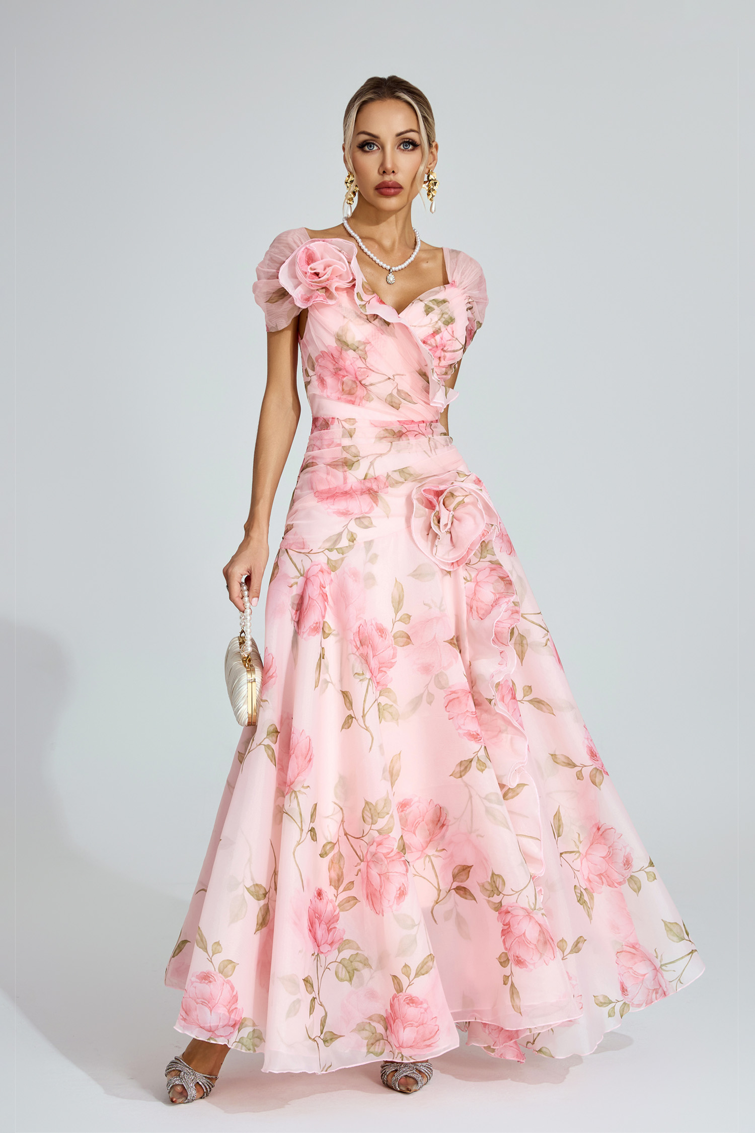 Muriel Pink Floral Organza Dress