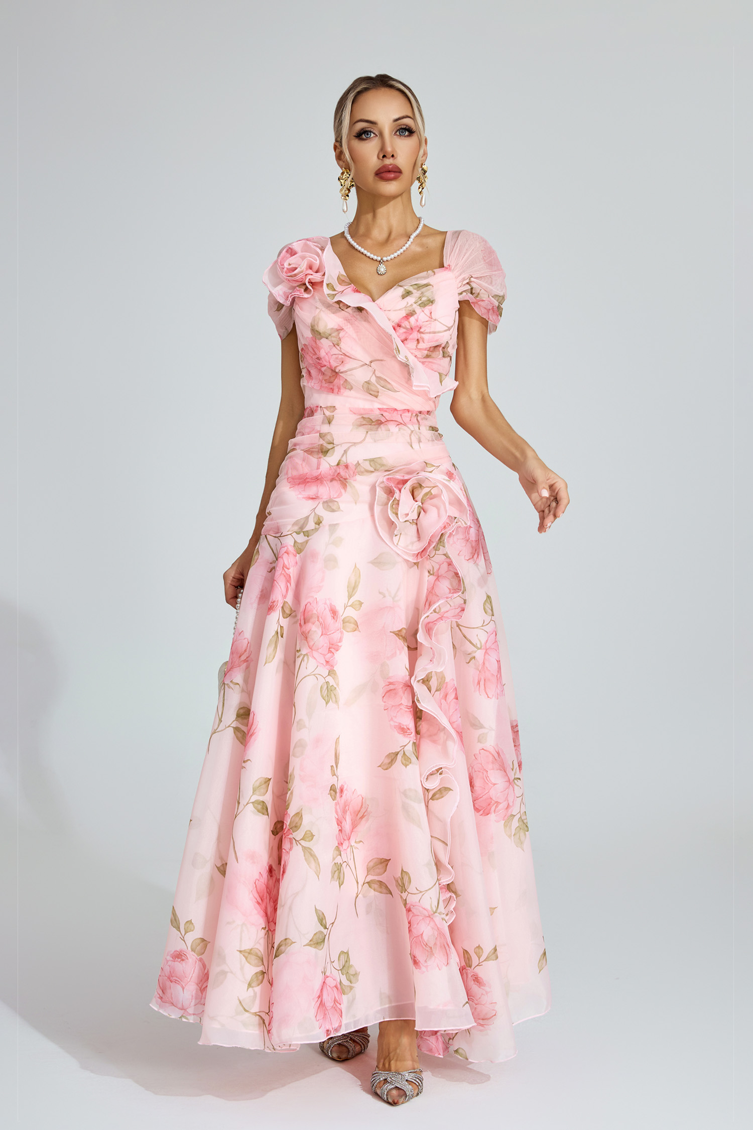 Muriel Pink Floral Organza Dress