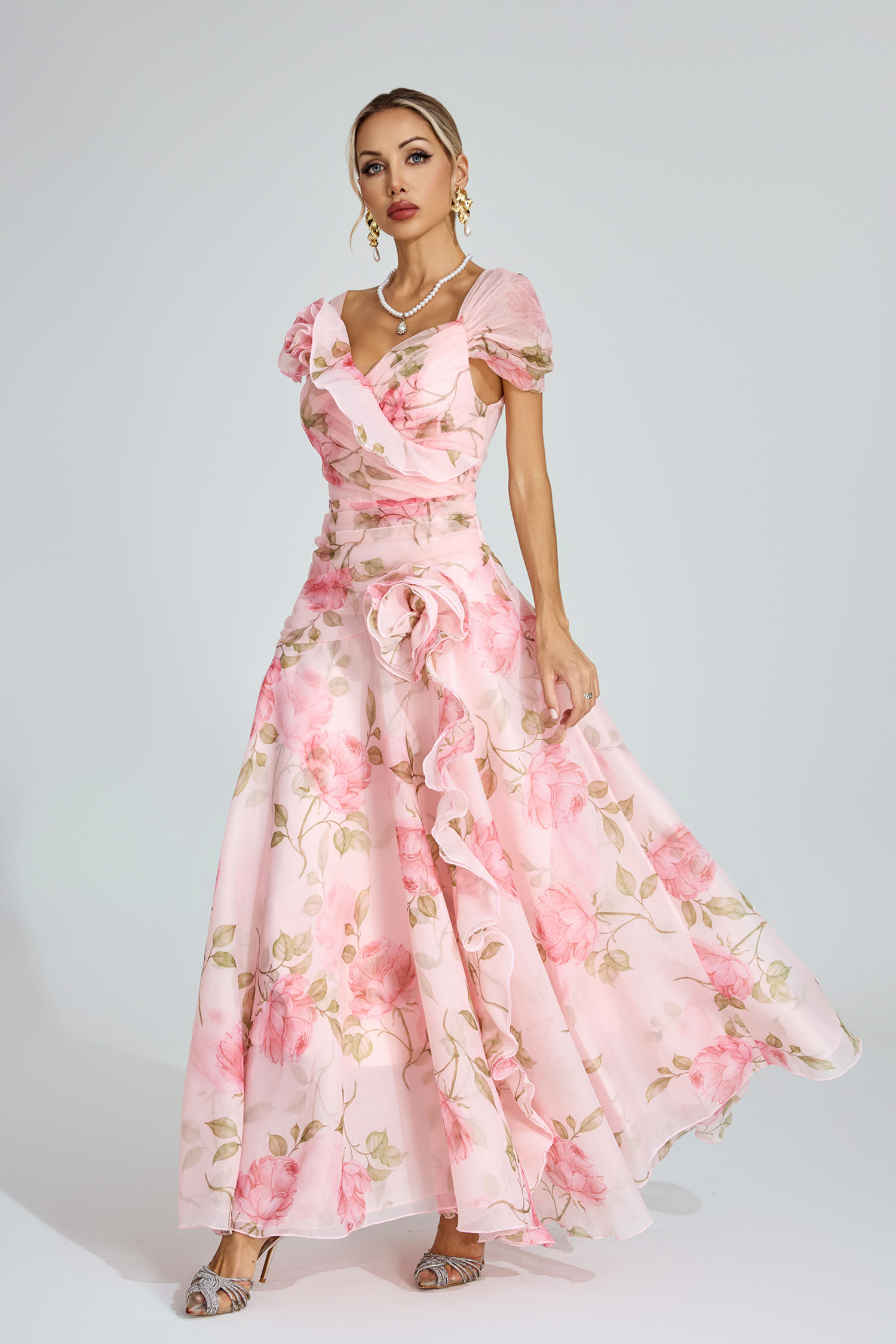 Muriel Pink Floral Organza Dress