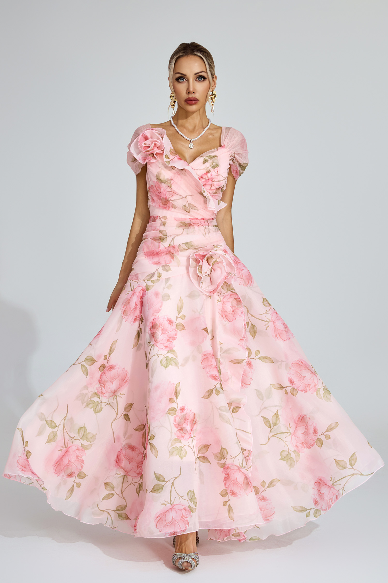Muriel Pink Floral Organza Dress