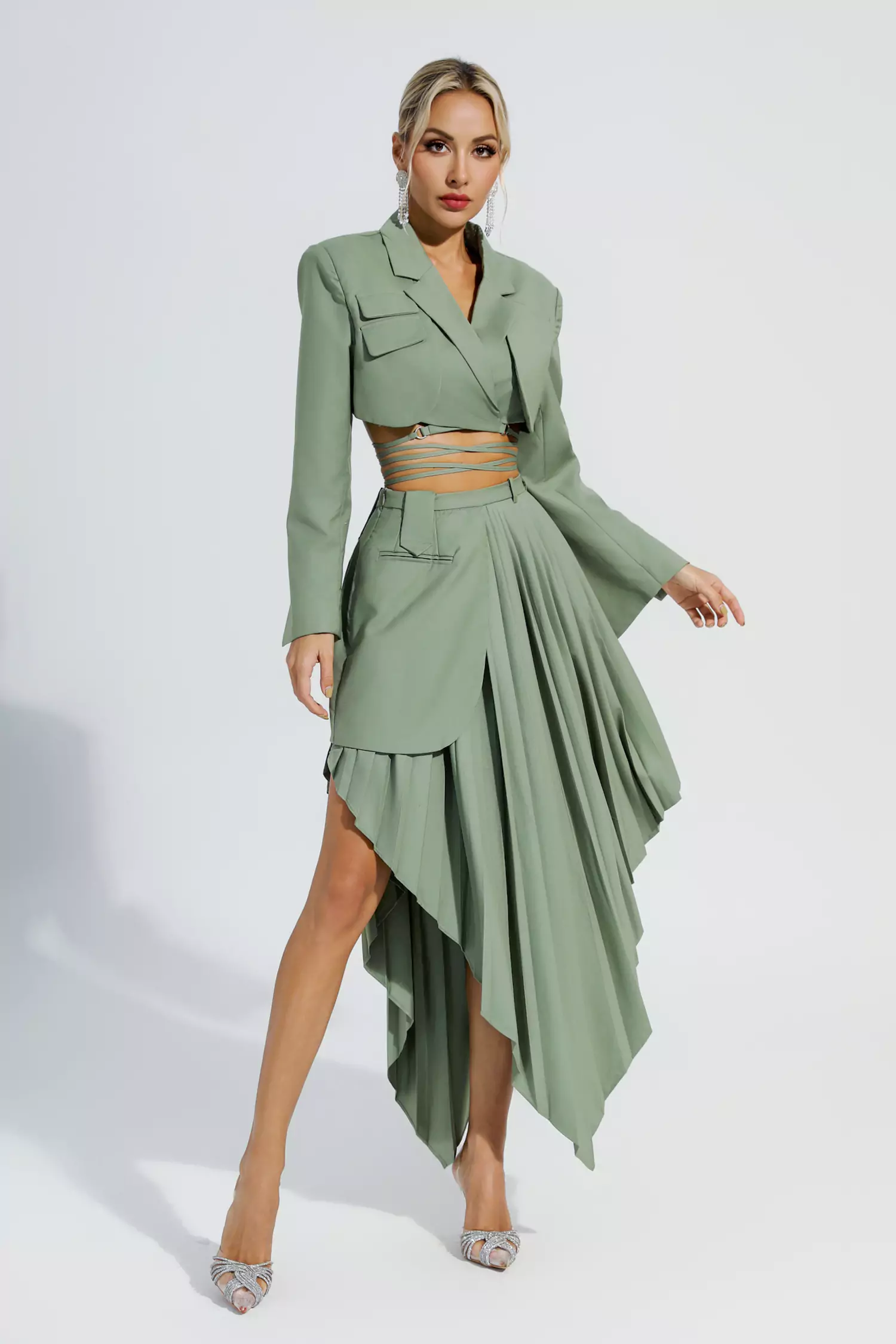 Myra Green Ruffle Blazer Set-CATCHALL