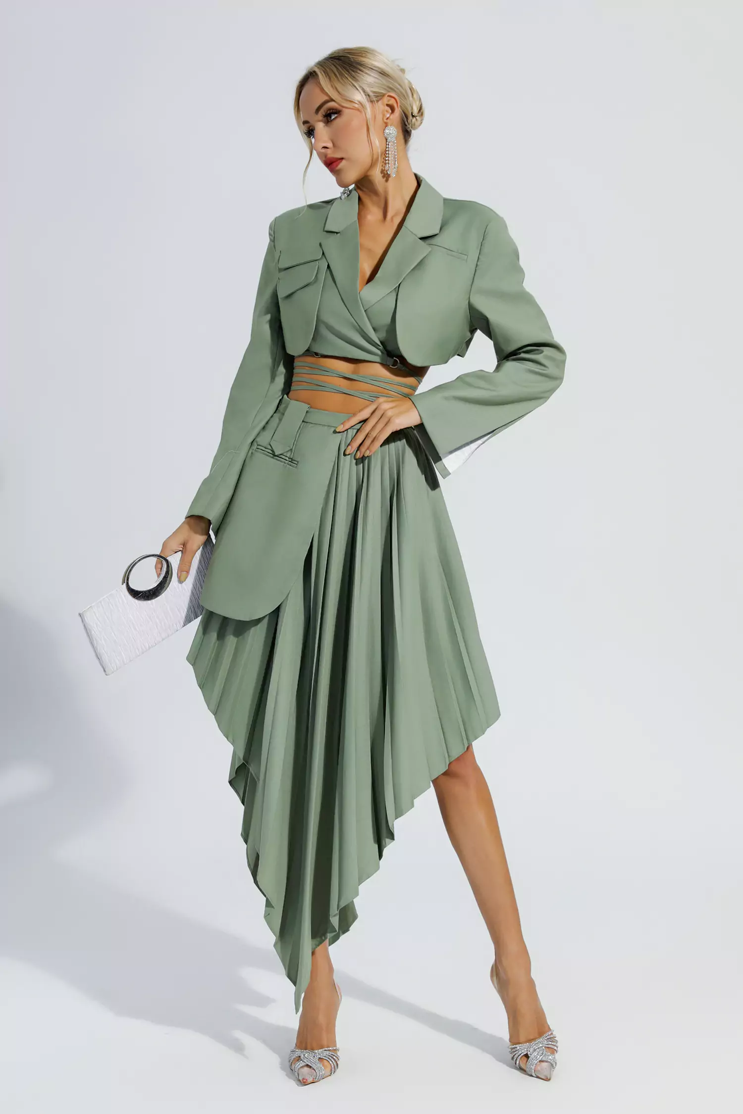 Myra Green Ruffle Blazer Set-CATCHALL