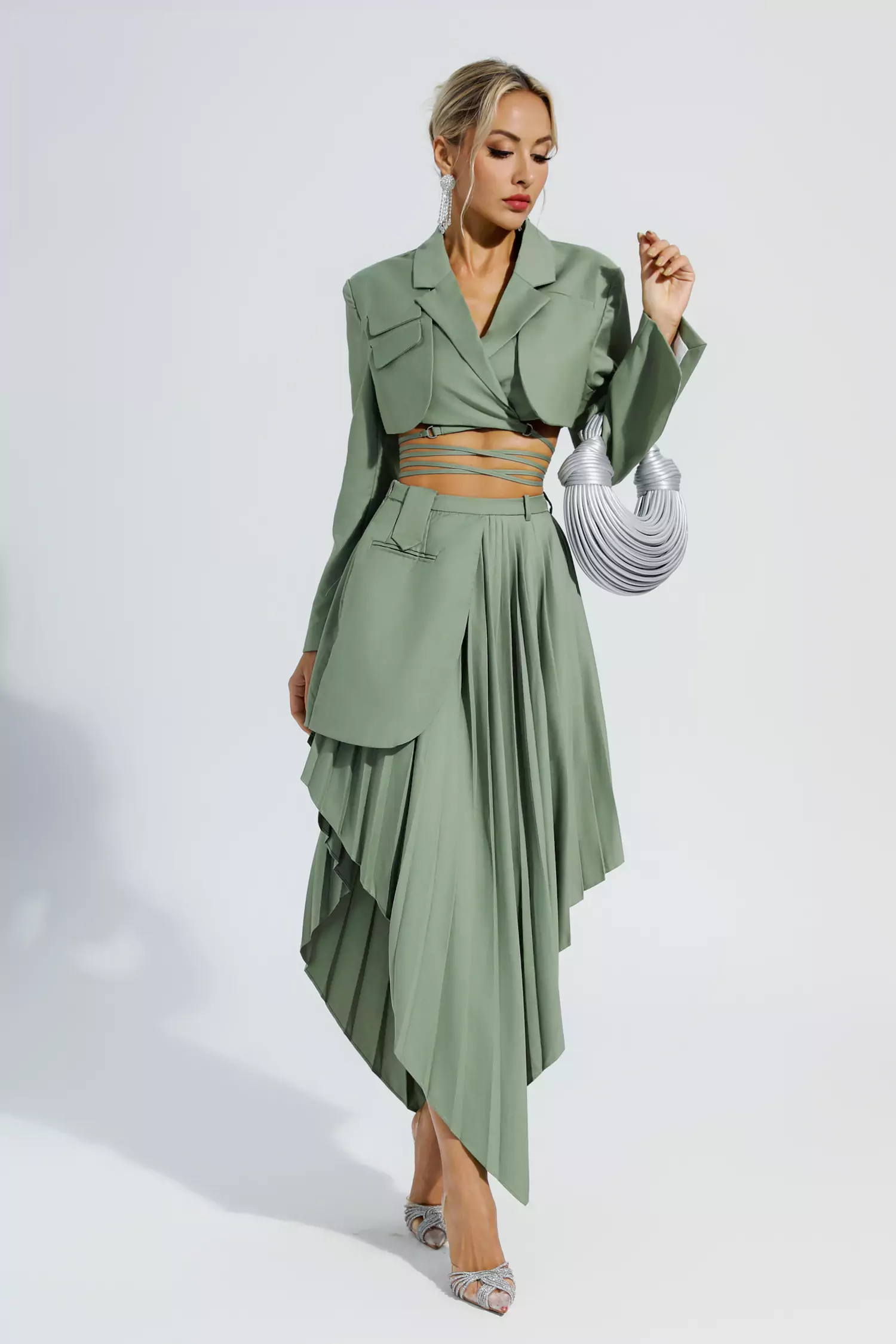 Myra Green Ruffle Blazer Set-CATCHALL