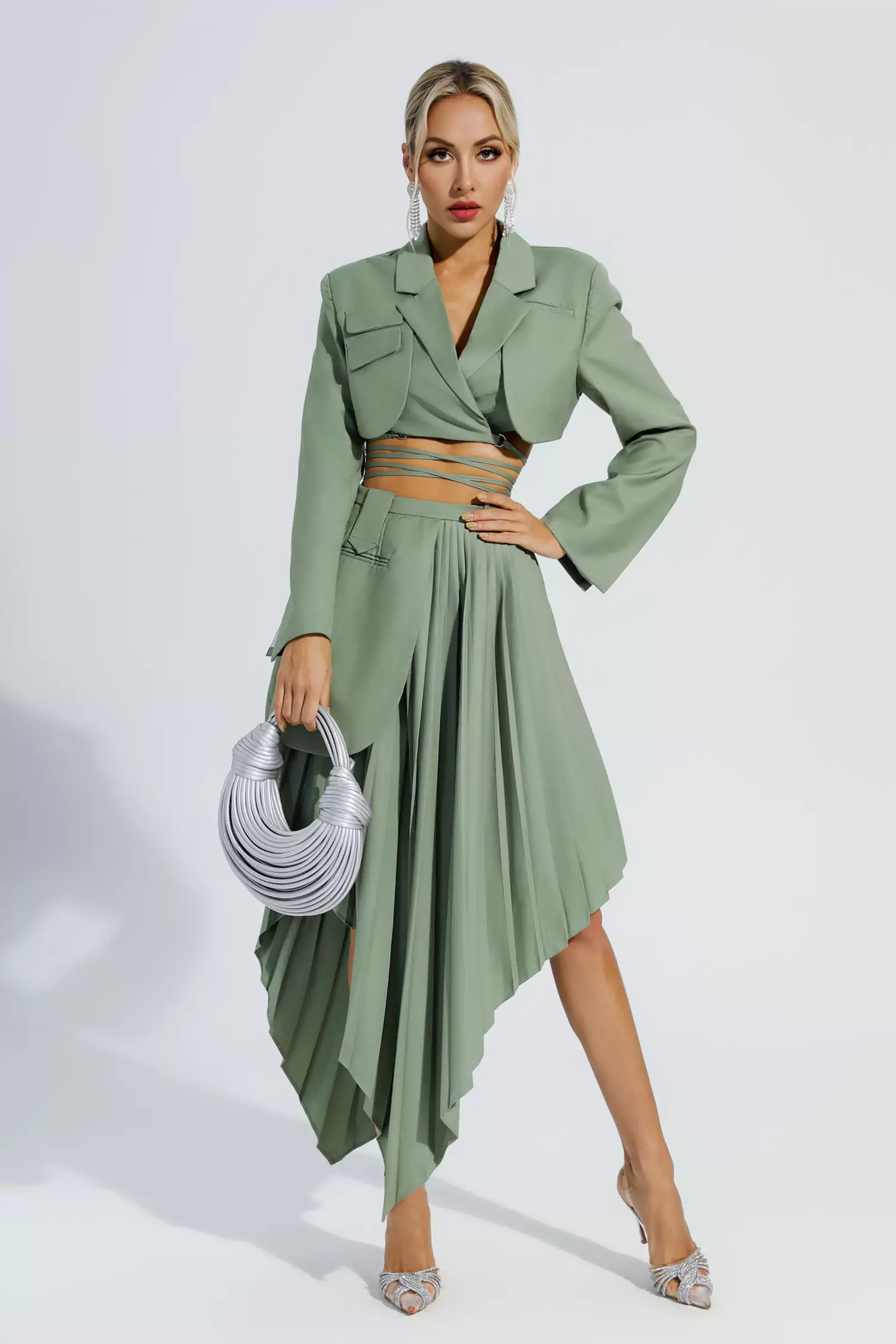 Myra Green Ruffle Blazer Set-CATCHALL