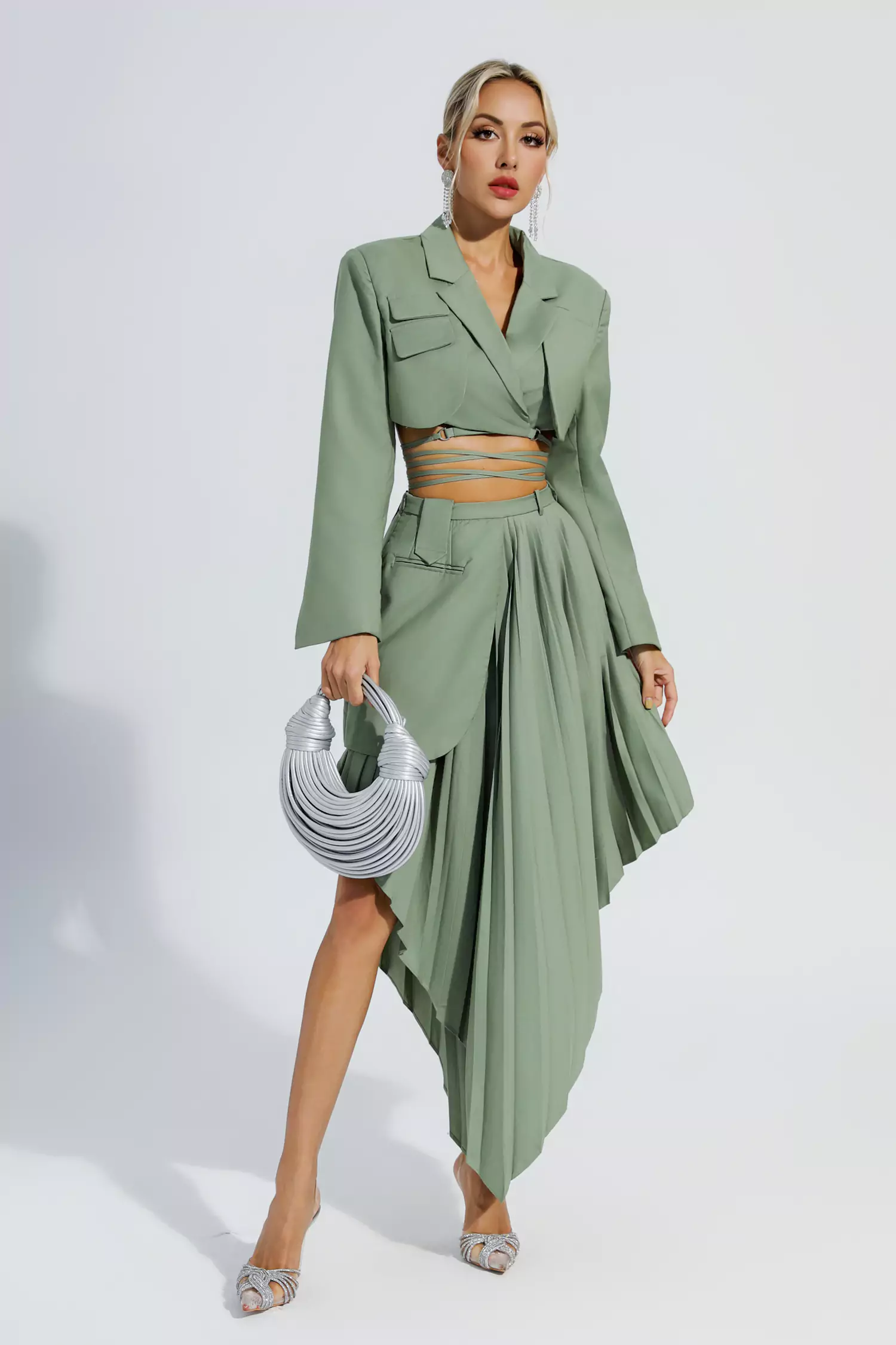 Myra Green Ruffle Blazer Set-CATCHALL
