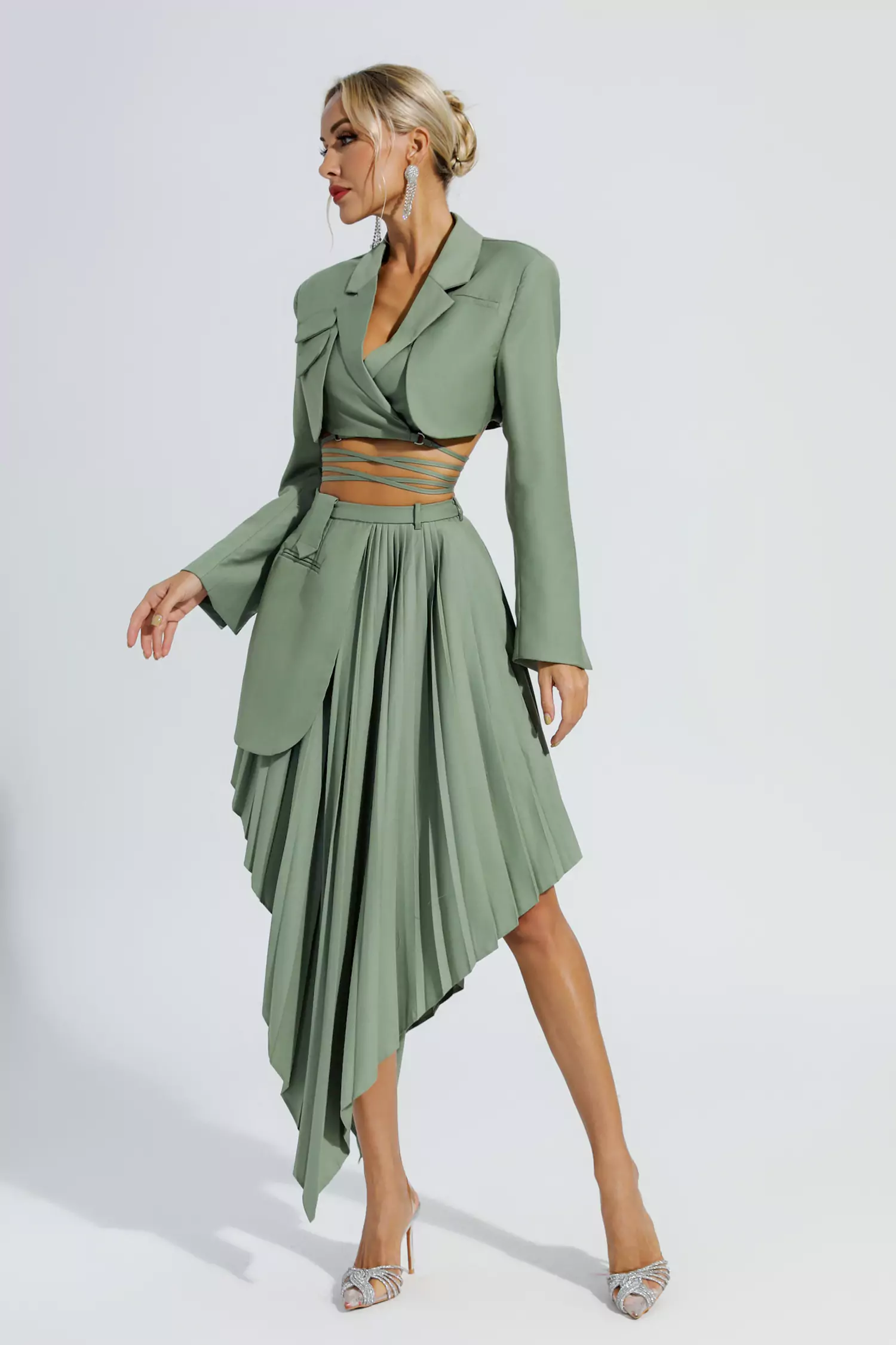 Myra Green Ruffle Blazer Set-CATCHALL