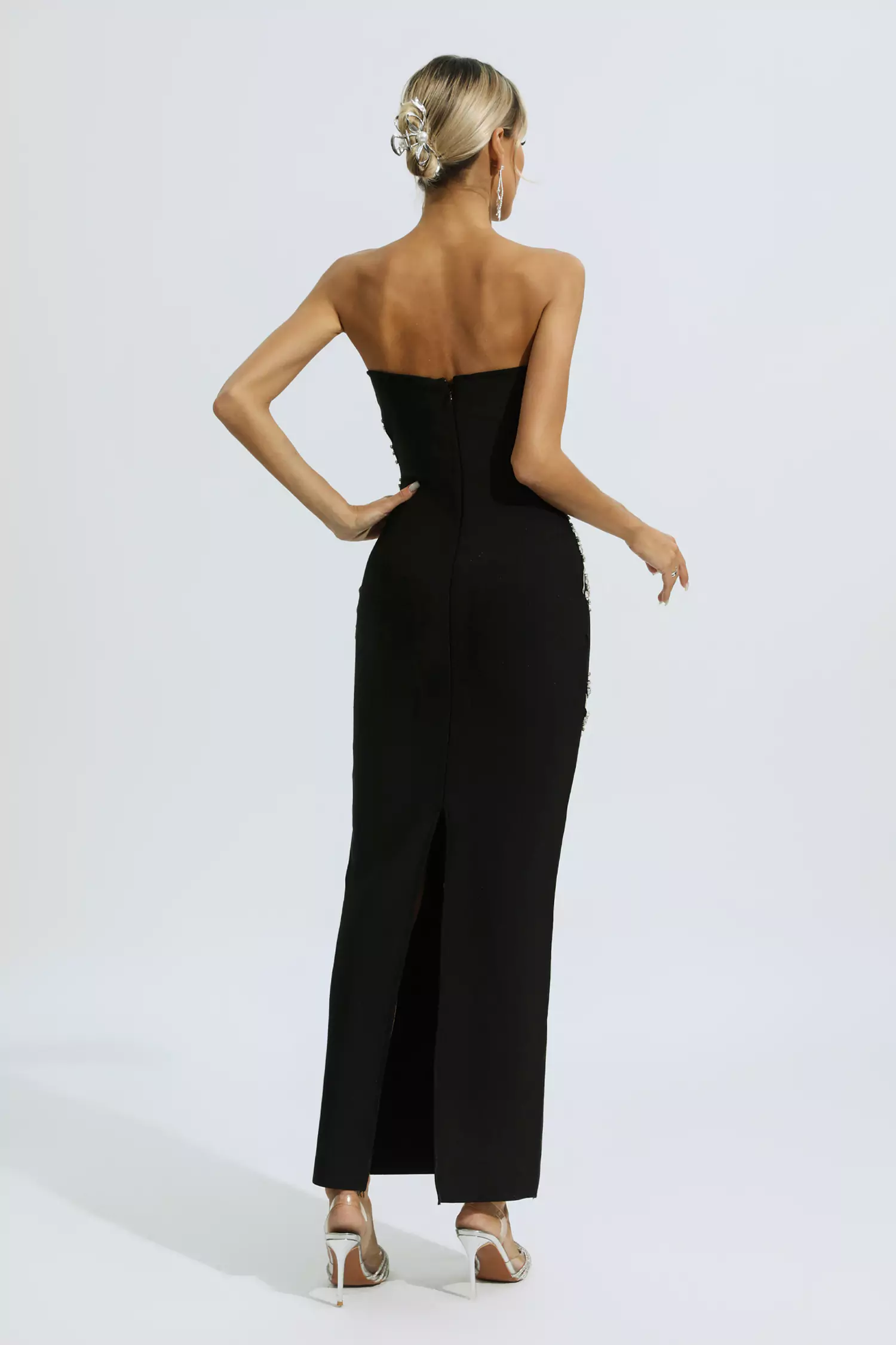 Nala Black Beading Mesh Bandage Dress-CATCHALL