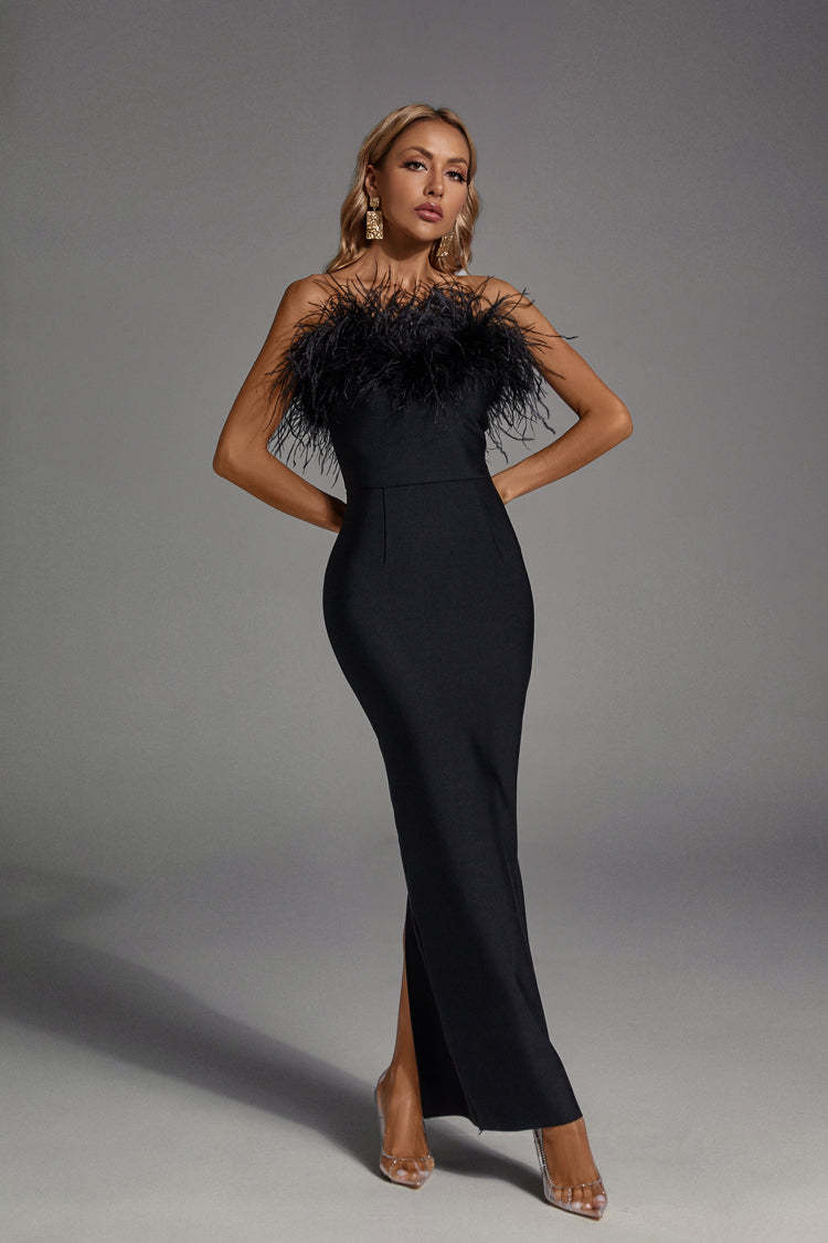 Black Feather Dress Bandage Dress Dress