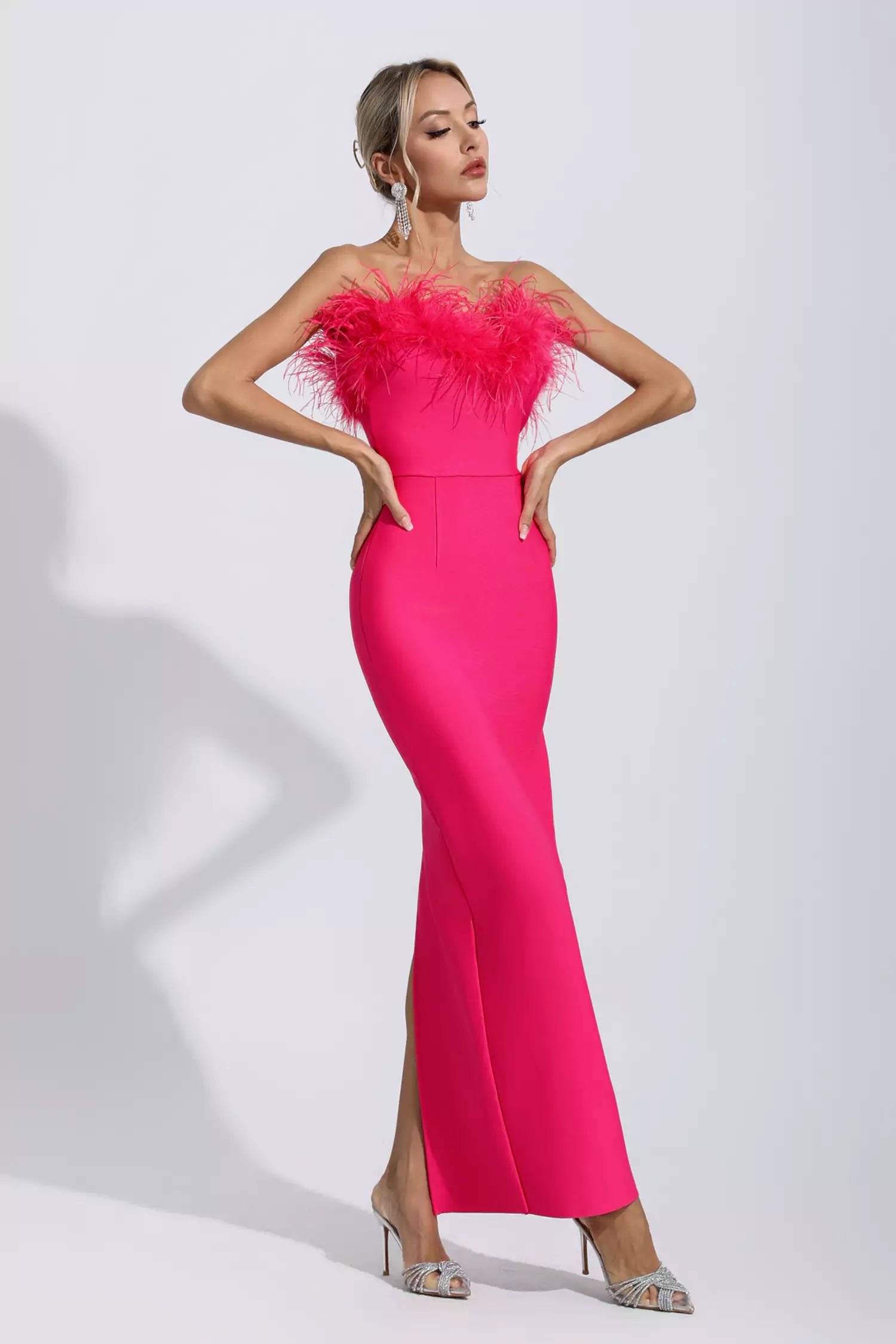 Naomi Rose Red Feather Tassel Maxi Dress-CATCHALL