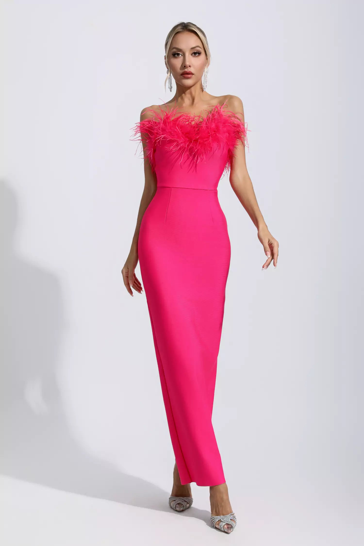 Naomi Rose Red Feather Tassel Maxi Dress-CATCHALL