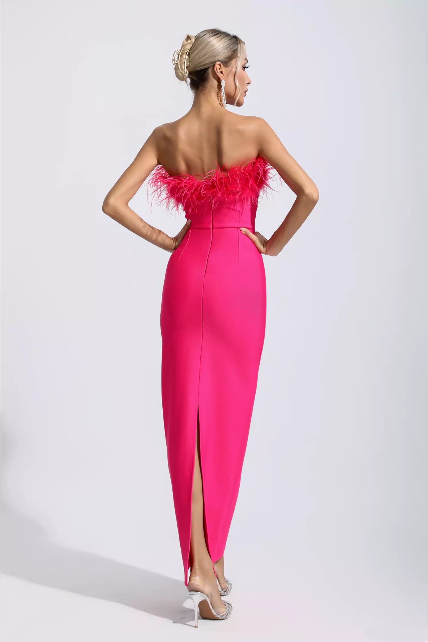 Naomi Rose Red Feather Tassel Maxi Dress-CATCHALL
