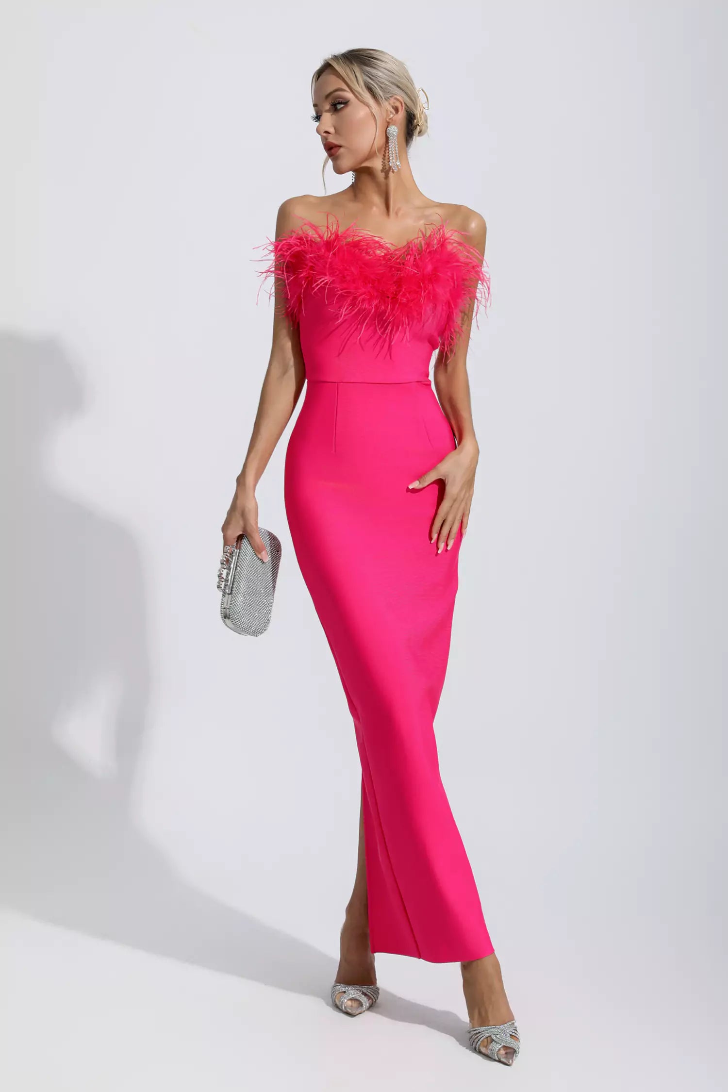 Naomi Rose Red Feather Tassel Maxi Dress-CATCHALL