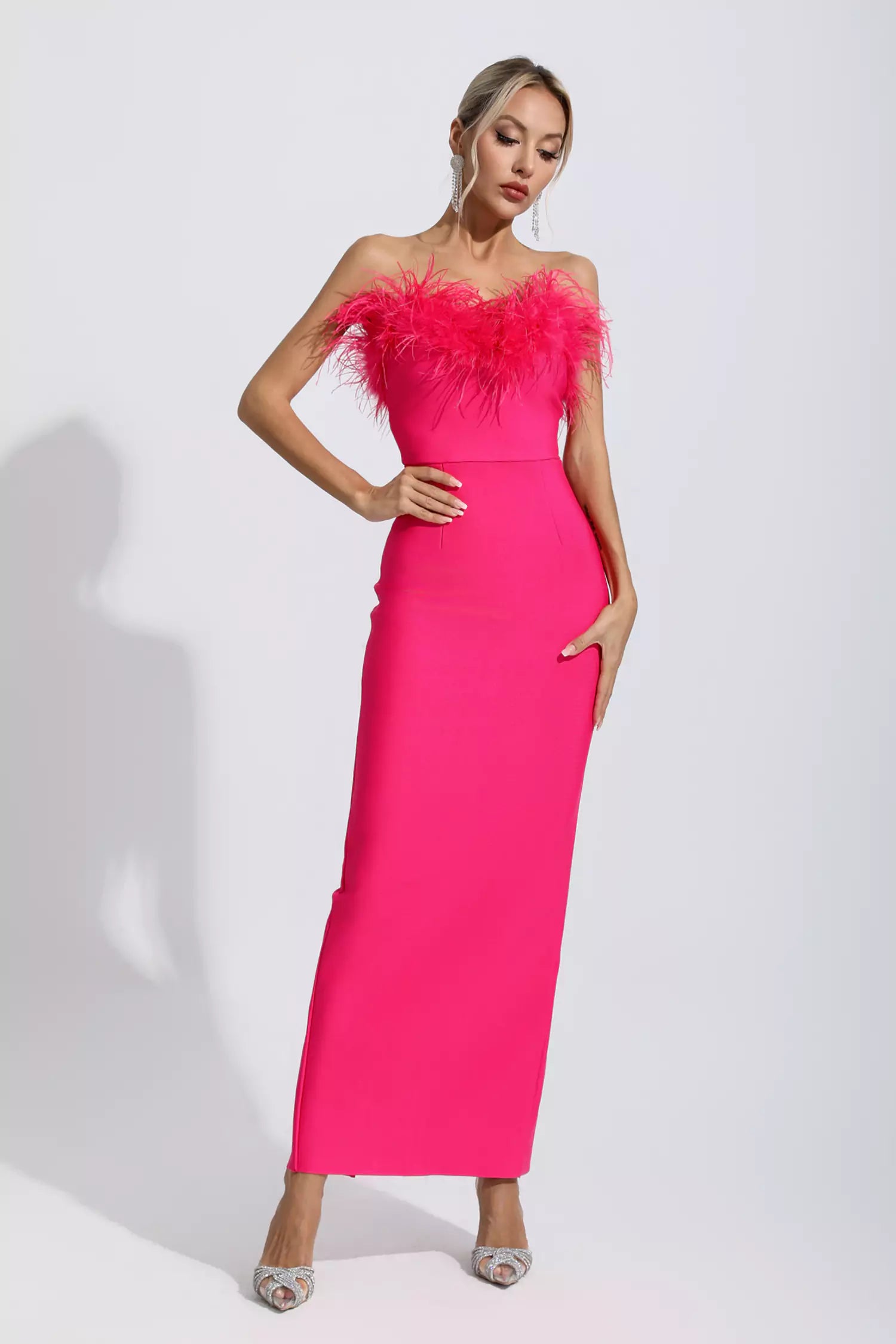 Naomi Rose Red Feather Tassel Maxi Dress-CATCHALL