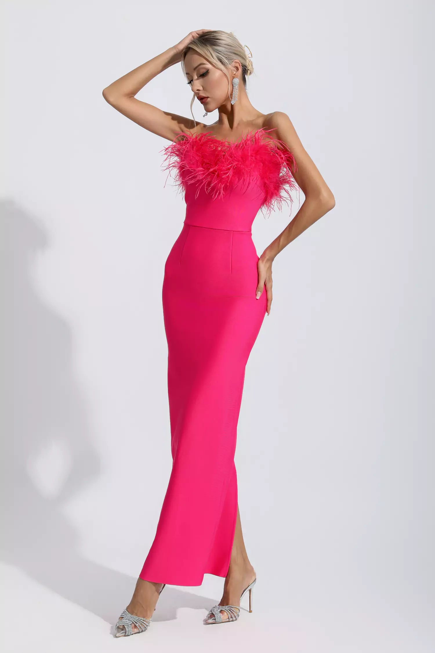 Naomi Rose Red Feather Tassel Maxi Dress-CATCHALL
