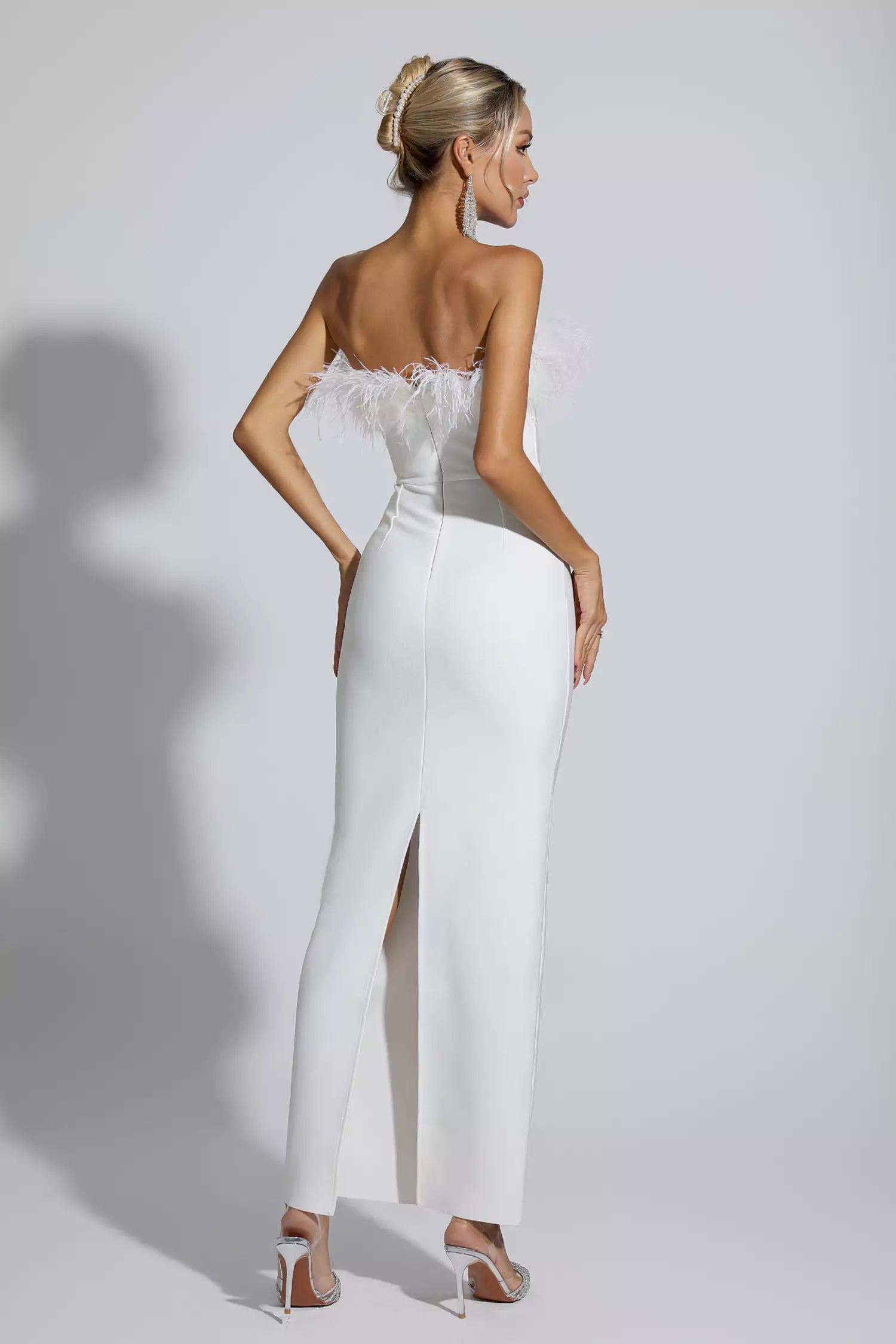 Naomi White Feather Tassel Maxi Dress-CATCHALL
