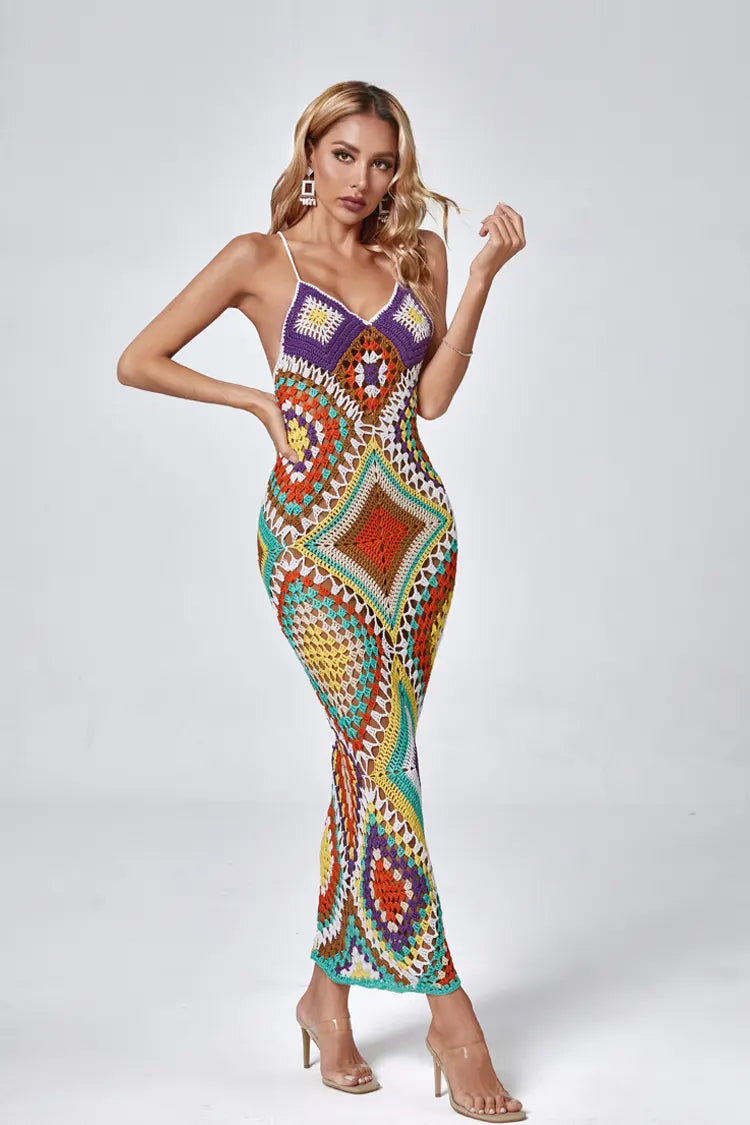Natalie Multicolored Sling Knit Maxi Dress – CATCHALL