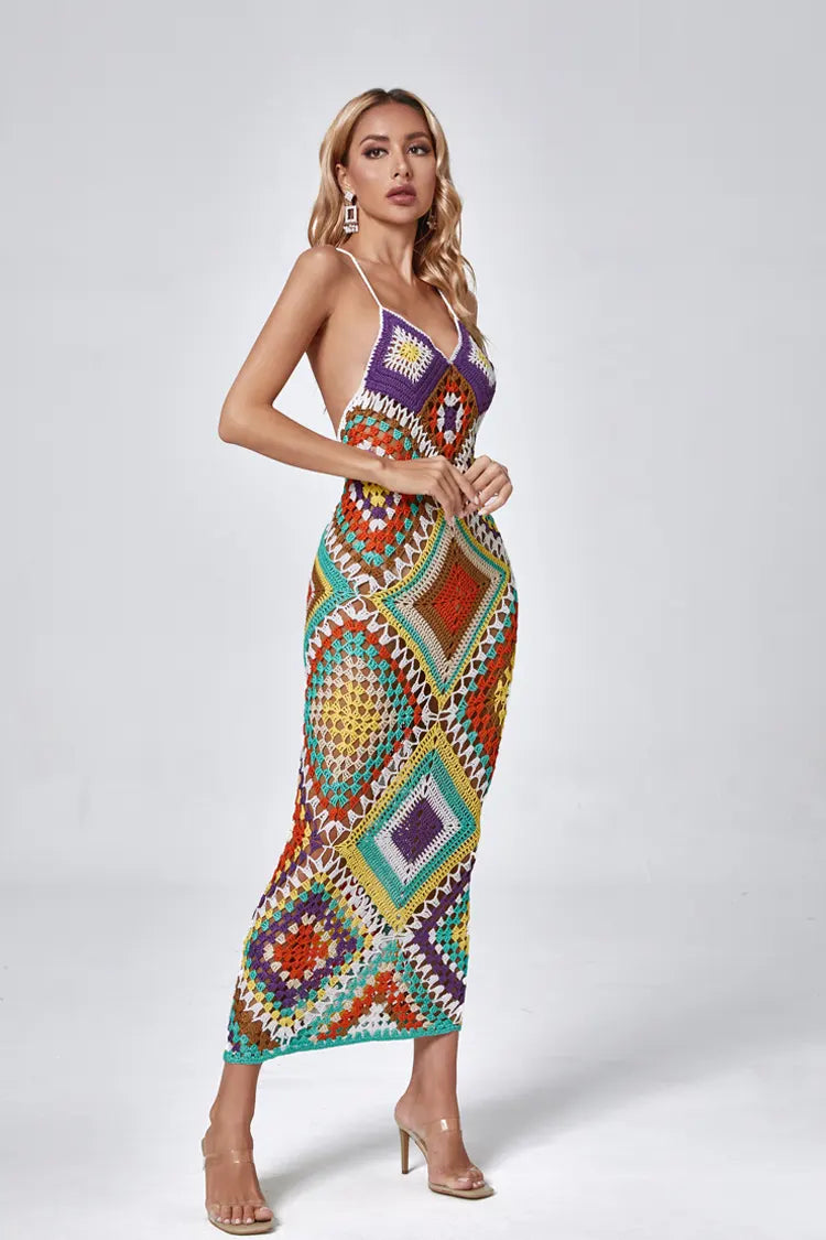 Natalie Multicolored Sling Knit Maxi Dress-CATCHALL