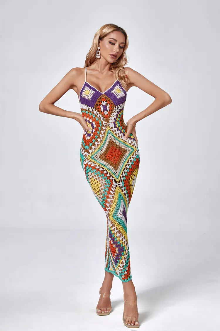Natalie Multicolored Sling Knit Maxi Dress-CATCHALL