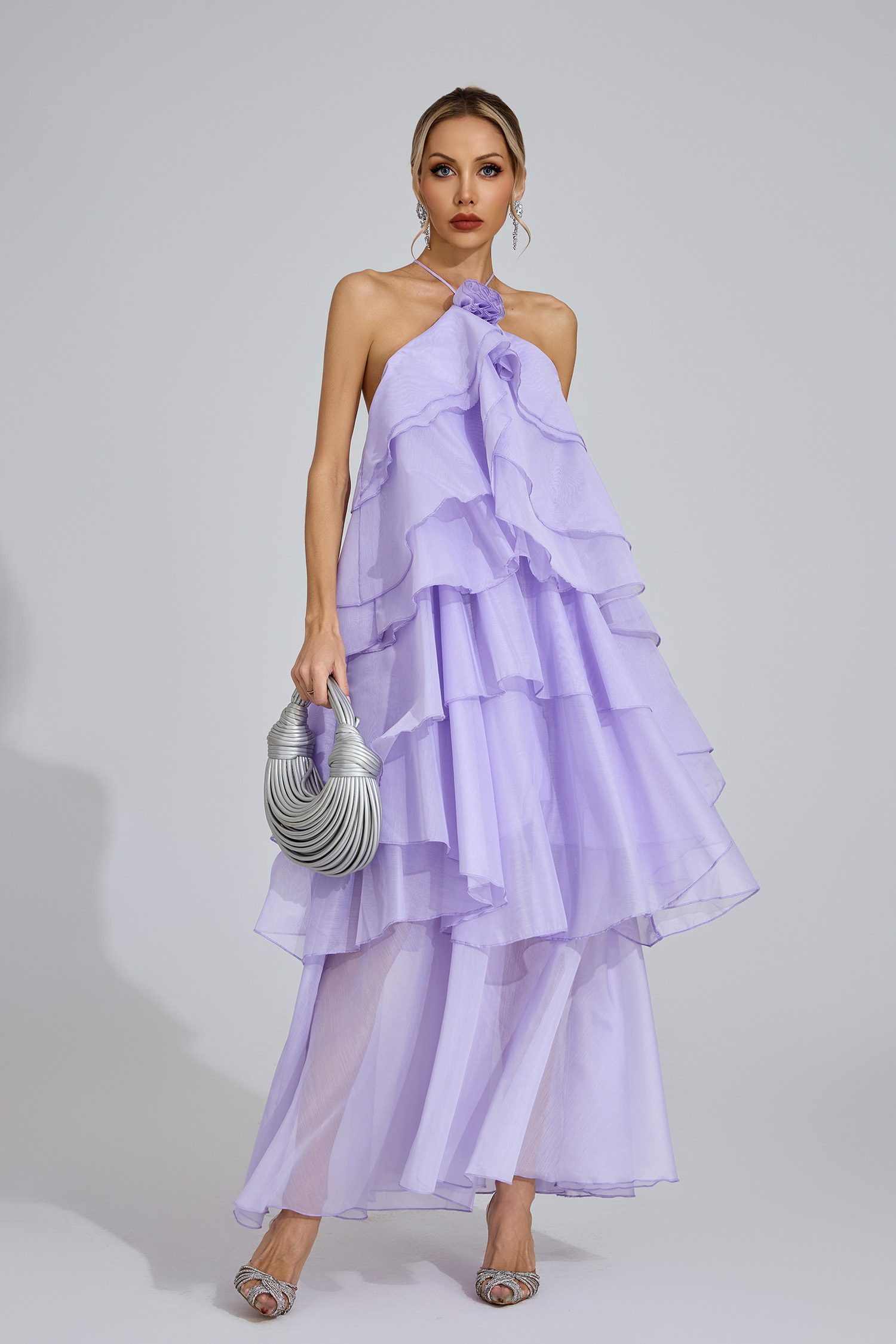 Nerys Purple Ruffle Maxi Dress