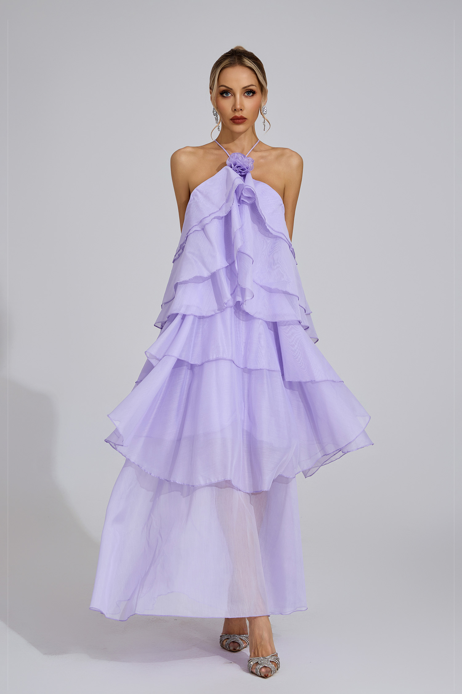 Nerys Purple Ruffle Maxi Dress