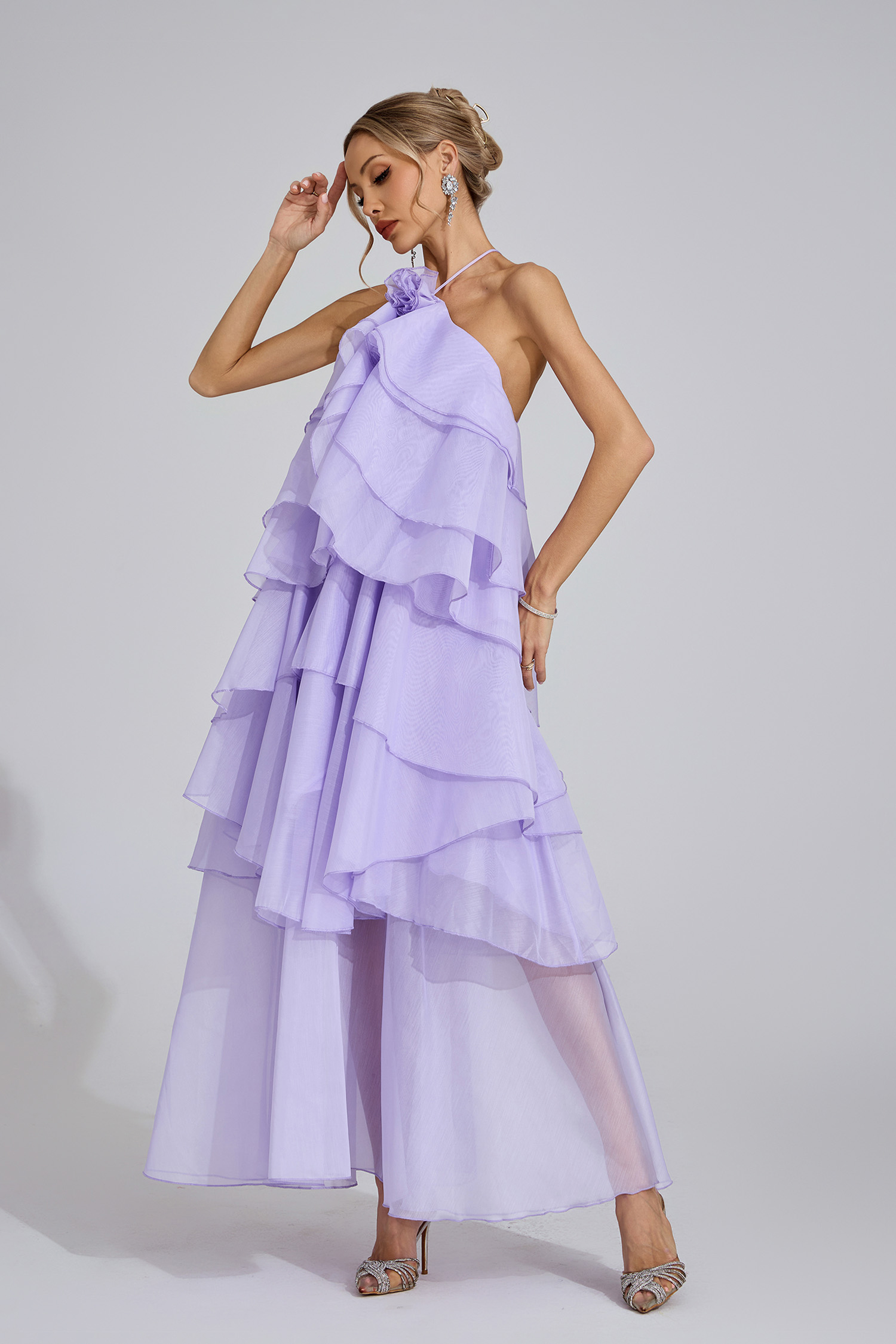 Nerys Purple Ruffle Maxi Dress
