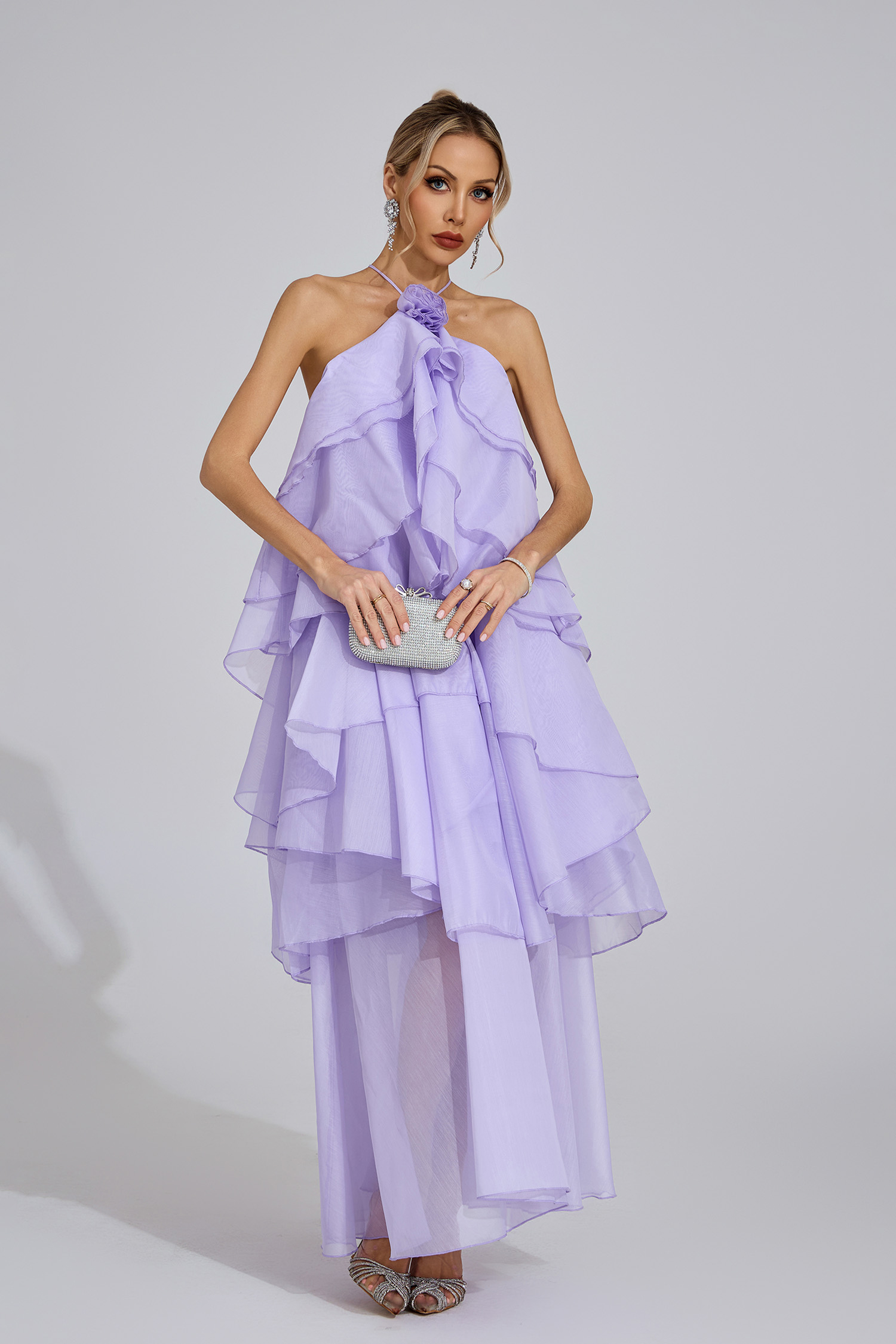 Nerys Purple Ruffle Maxi Dress