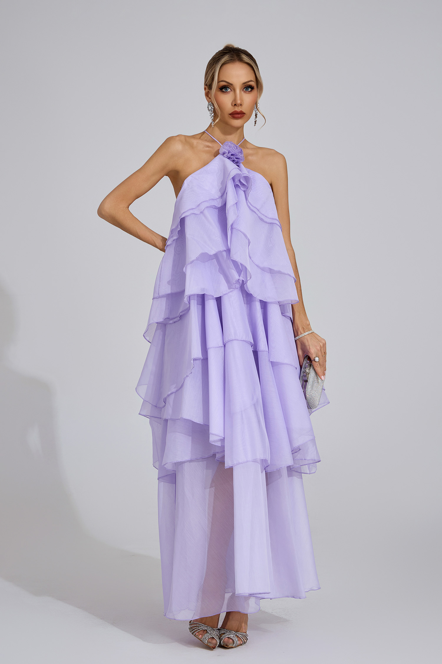 Nerys Purple Ruffle Maxi Dress