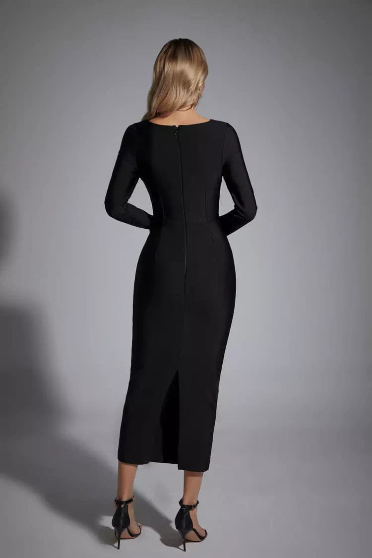 Nevaeh Black Cutout Bandage Midi Dress-CATCHALL