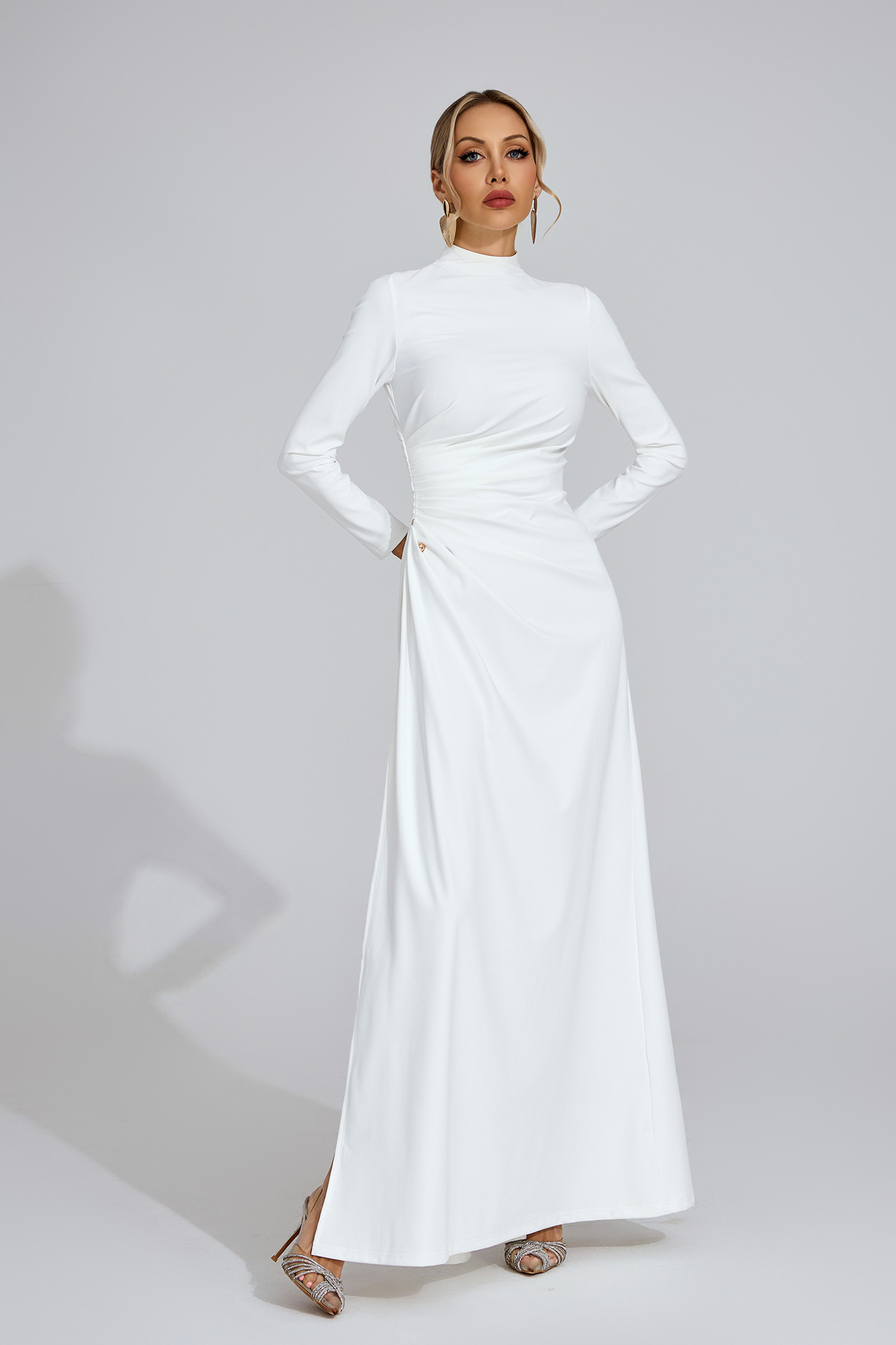 Niamh White High Slit Maxi Dress