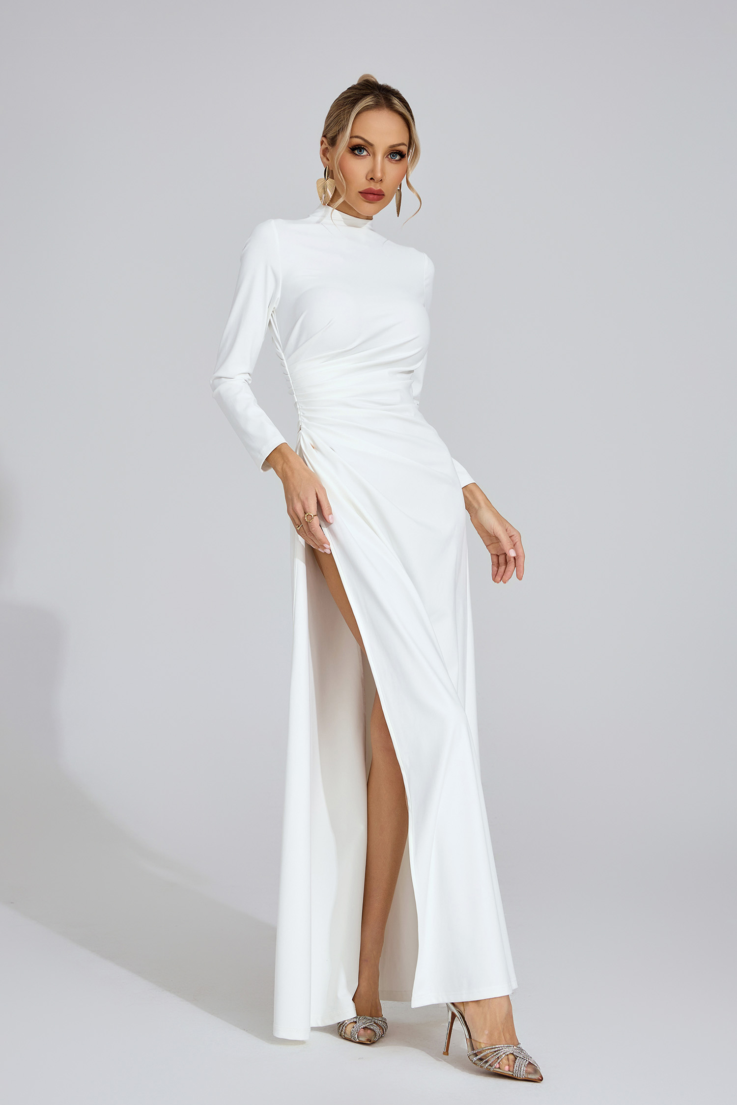 Niamh White High Slit Maxi Dress