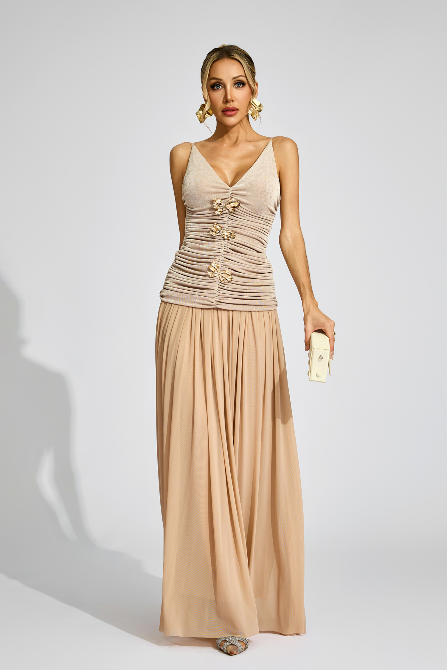 Nick Beige Ruched Suspender Set