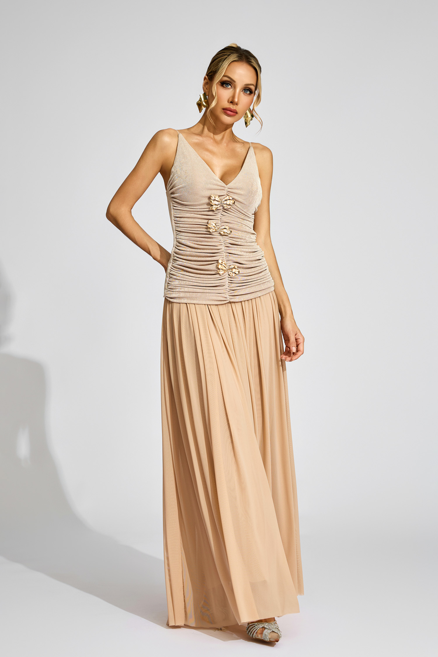 Nick Beige Ruched Suspender Set