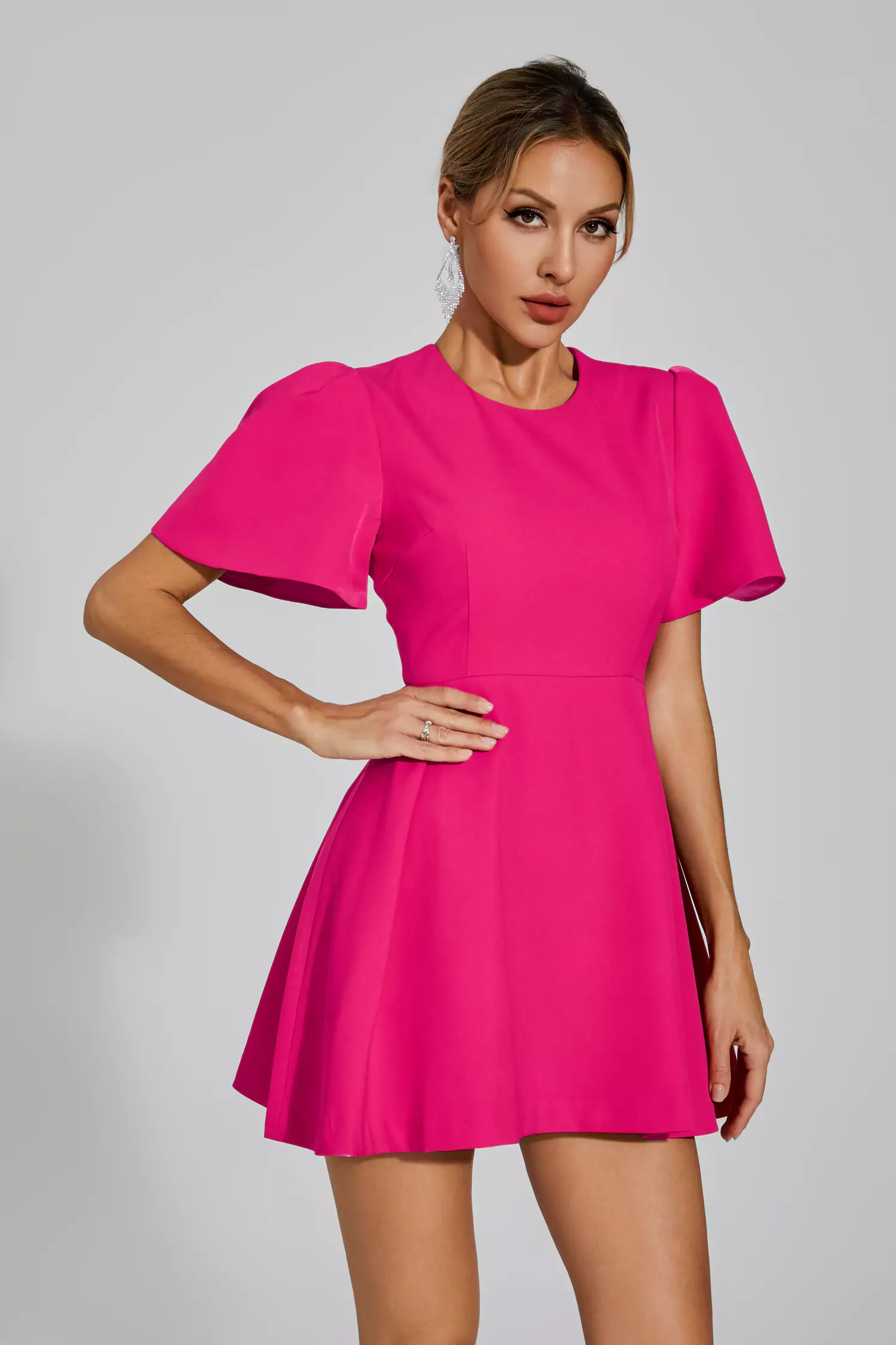 Nico Rose Red Flared Sleeves Mini Dress-CATCHALL