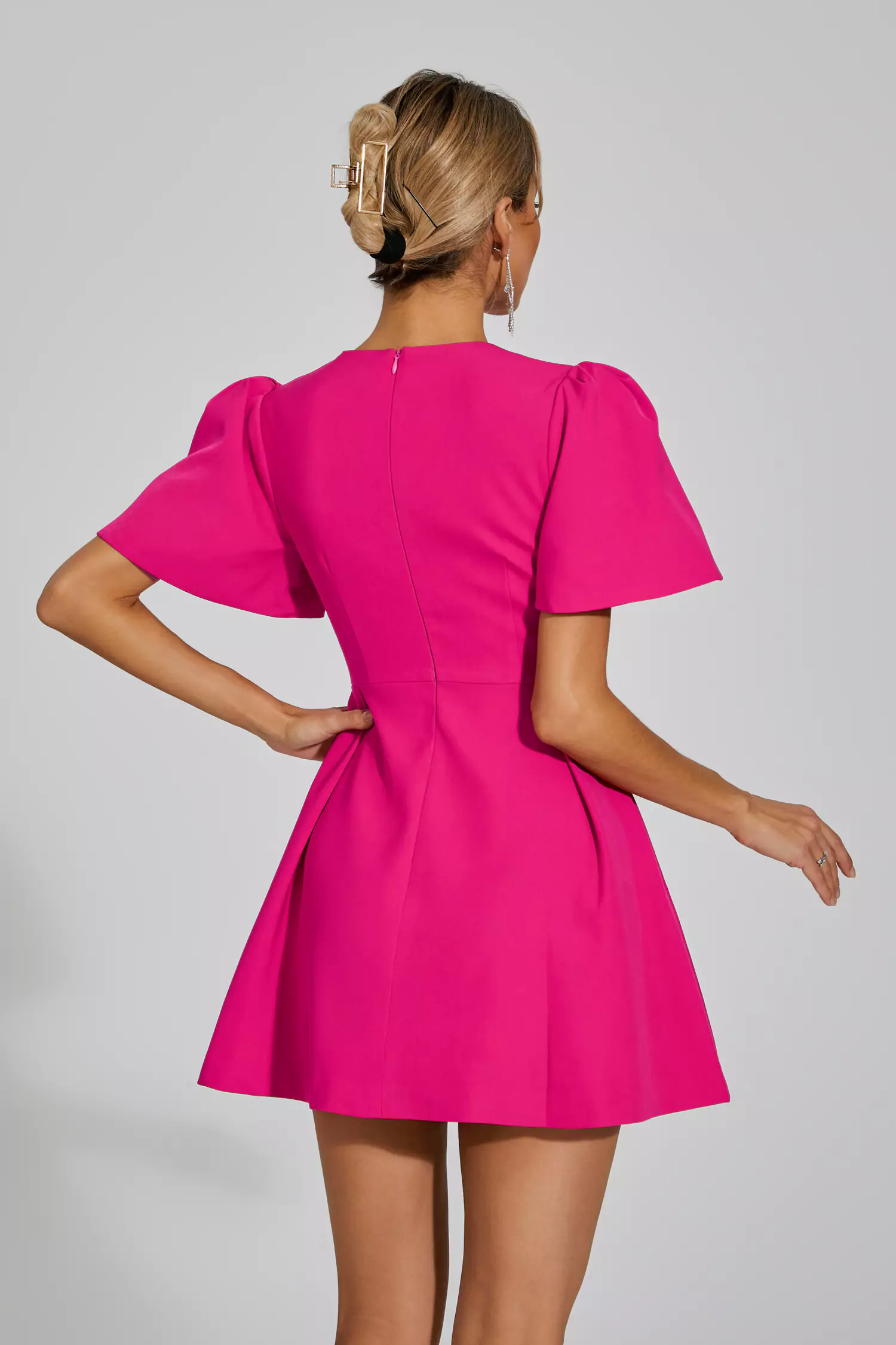 Nico Rose Red Flared Sleeves Mini Dress-CATCHALL