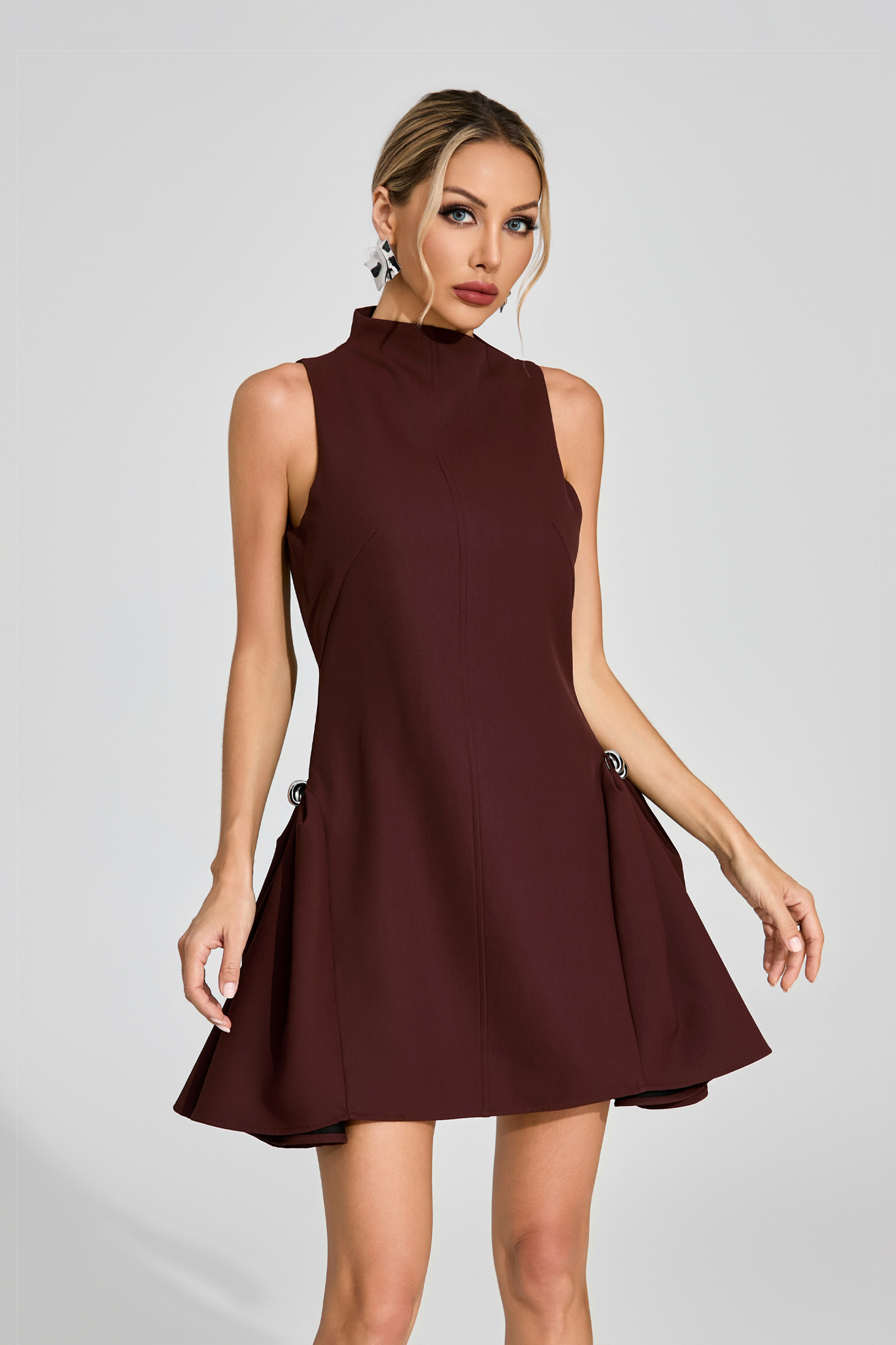 Nicola Brown High Neck Mini Dress