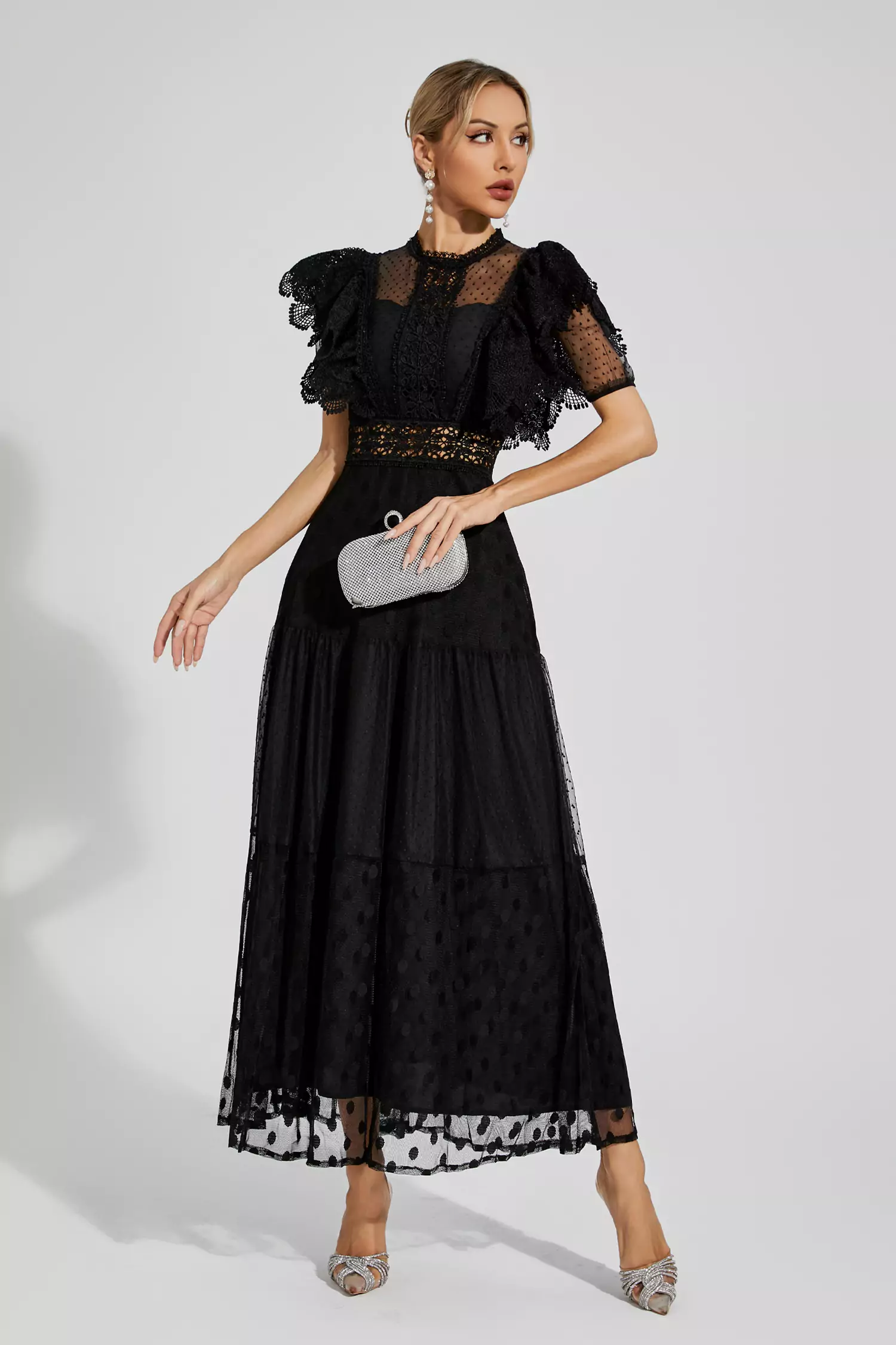 Noor Black Polka Dot Maxi Dress-CATCHALL