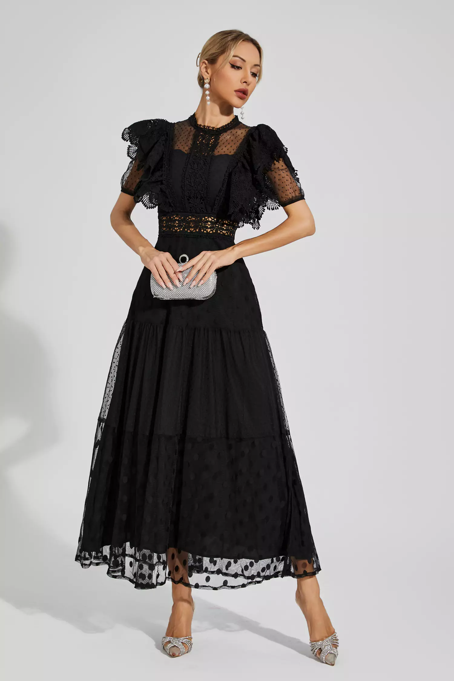 Noor Black Polka Dot Maxi Dress-CATCHALL