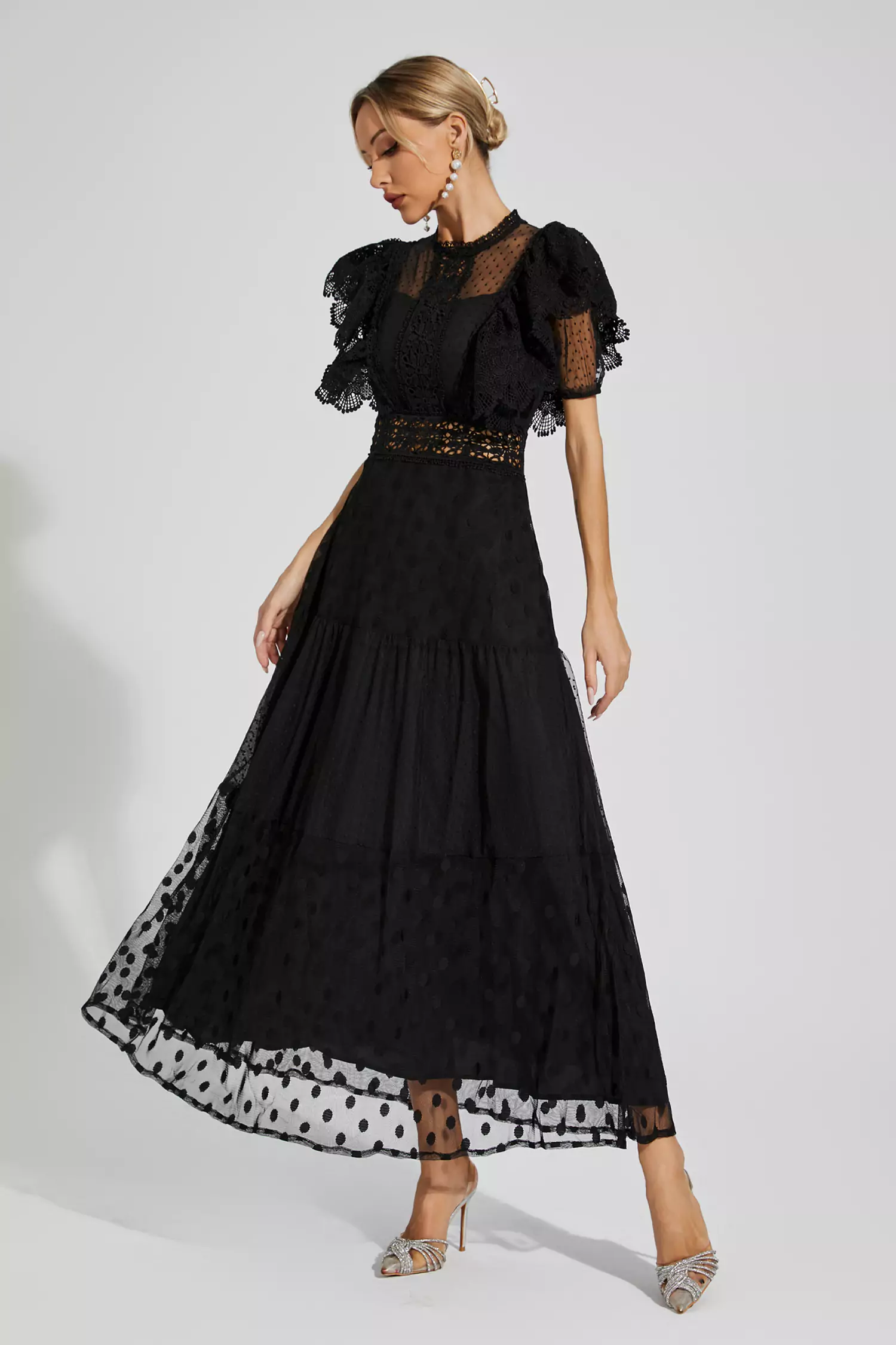 Noor Black Polka Dot Maxi Dress-CATCHALL