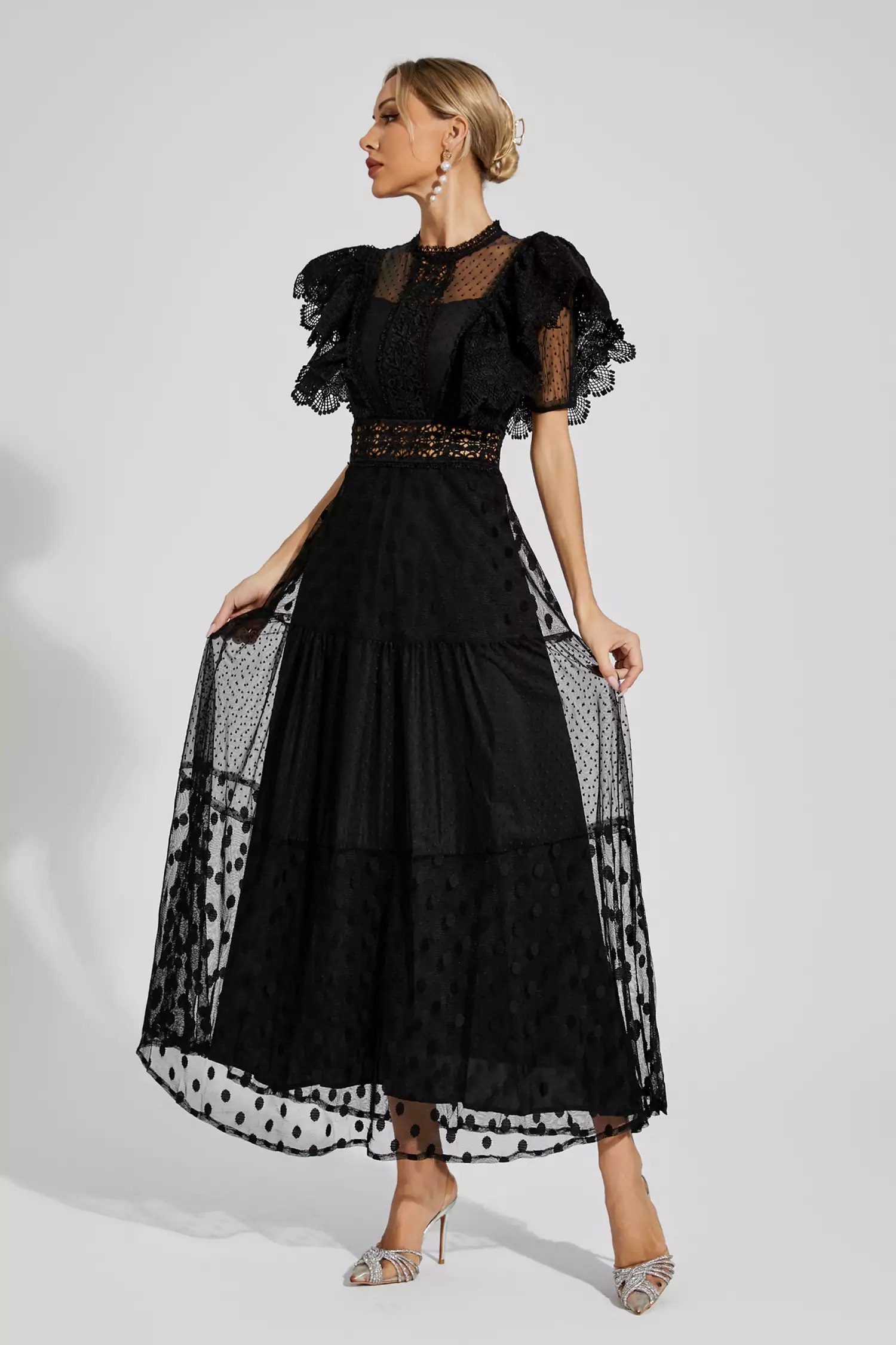 Noor Black Polka Dot Maxi Dress-CATCHALL