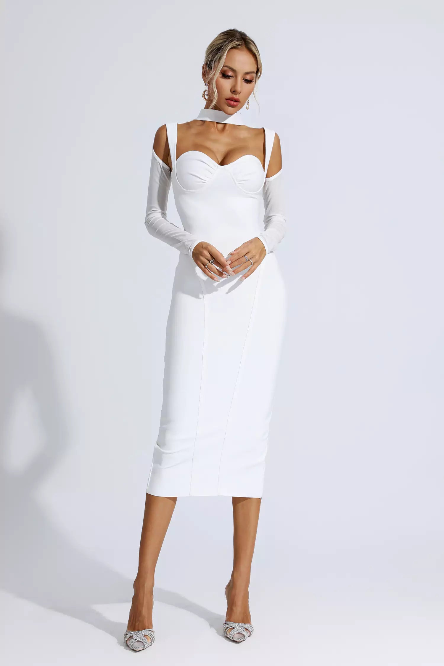 Nora White Bandage Maxi Dress-CATCHALL