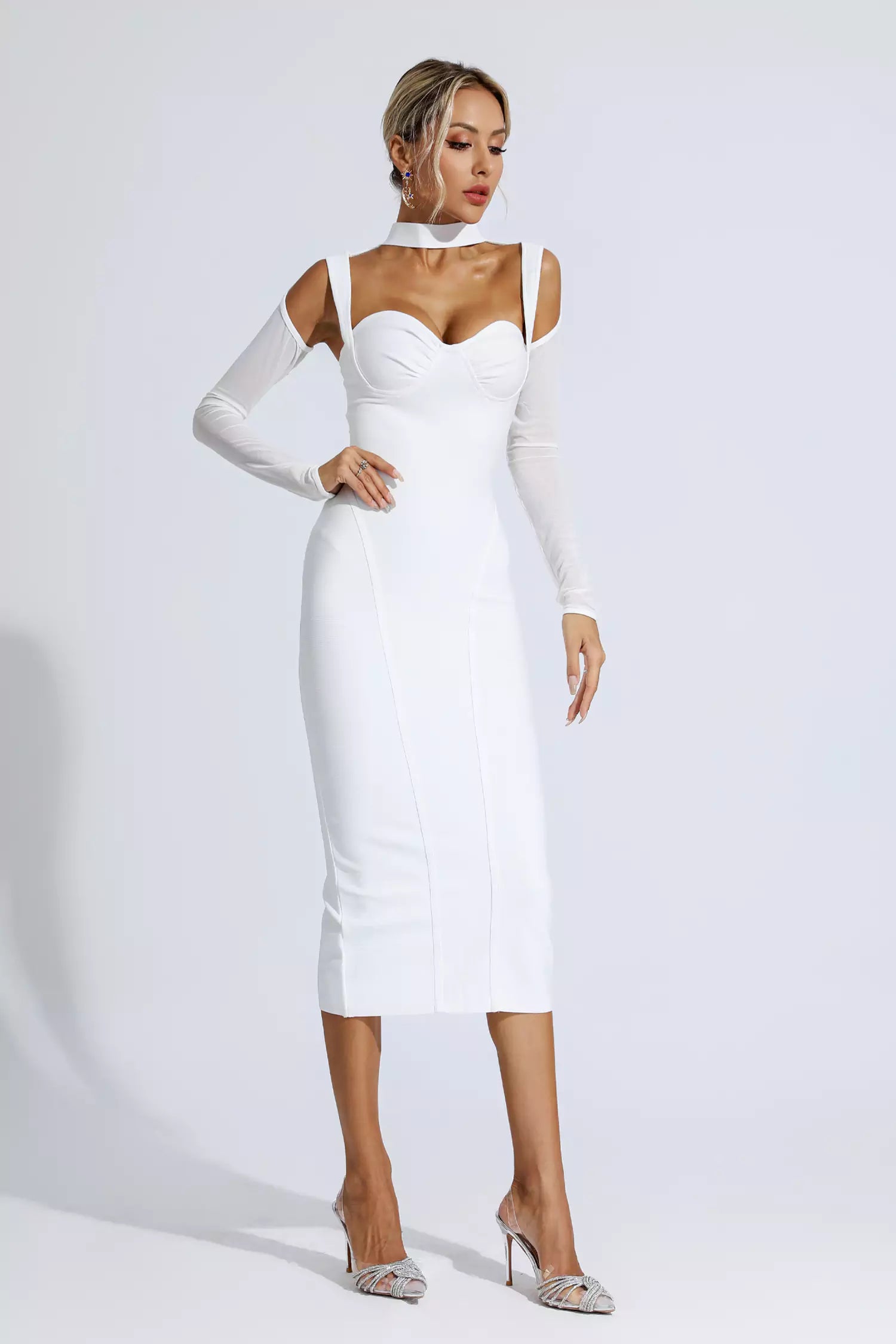 Nora White Bandage Maxi Dress-CATCHALL